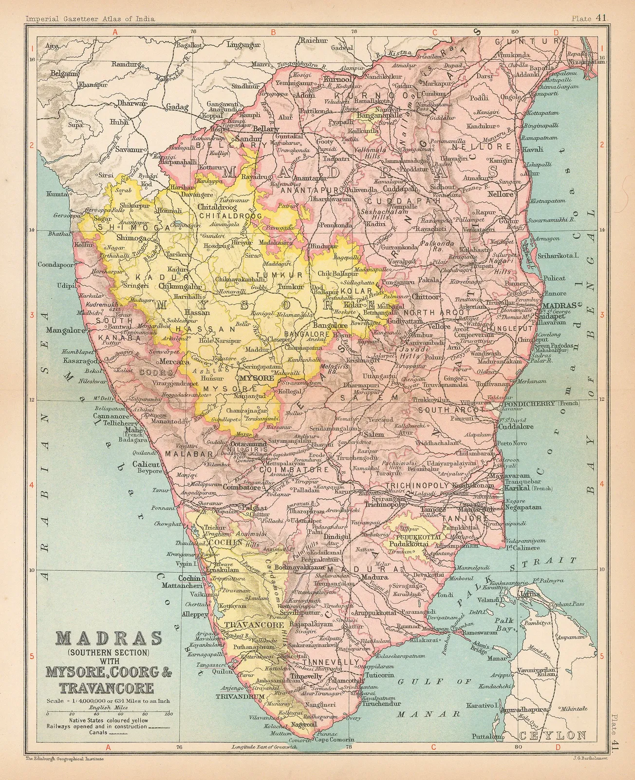 J.G. Bartholomew, Southern India - Madras (southern section) , 1909