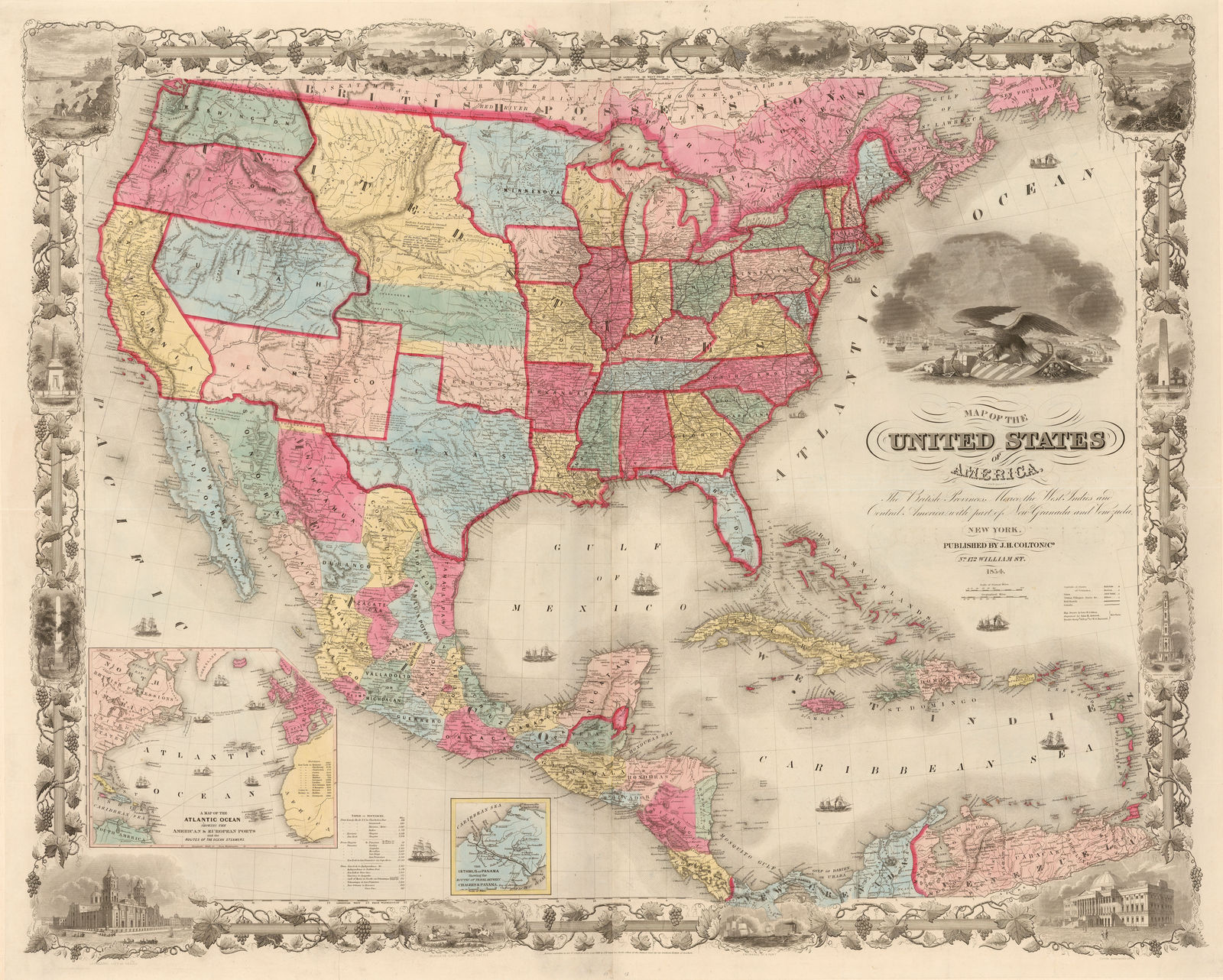 Joseph Hutchins Colton, Map of the United States of America, the British Provinces, Mexico, the West Indies and Central America, with Part of New Granada and Venezuela, 1854