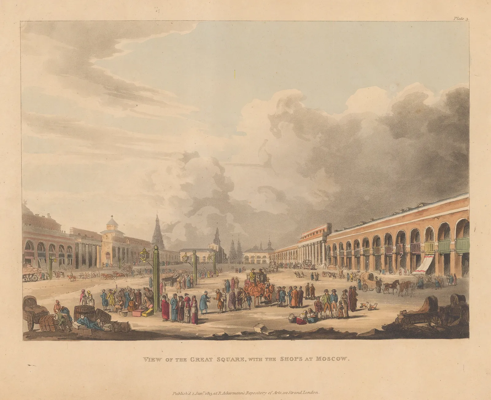 Rudolph Ackermann, Russia - Moscow, Great Square with the Shops, 1813