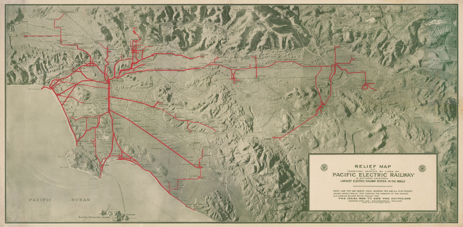 O.A. Smith, Relief Map of the Territory Served by the Lines of the Pacific Electric Railway in Southern California, 1920