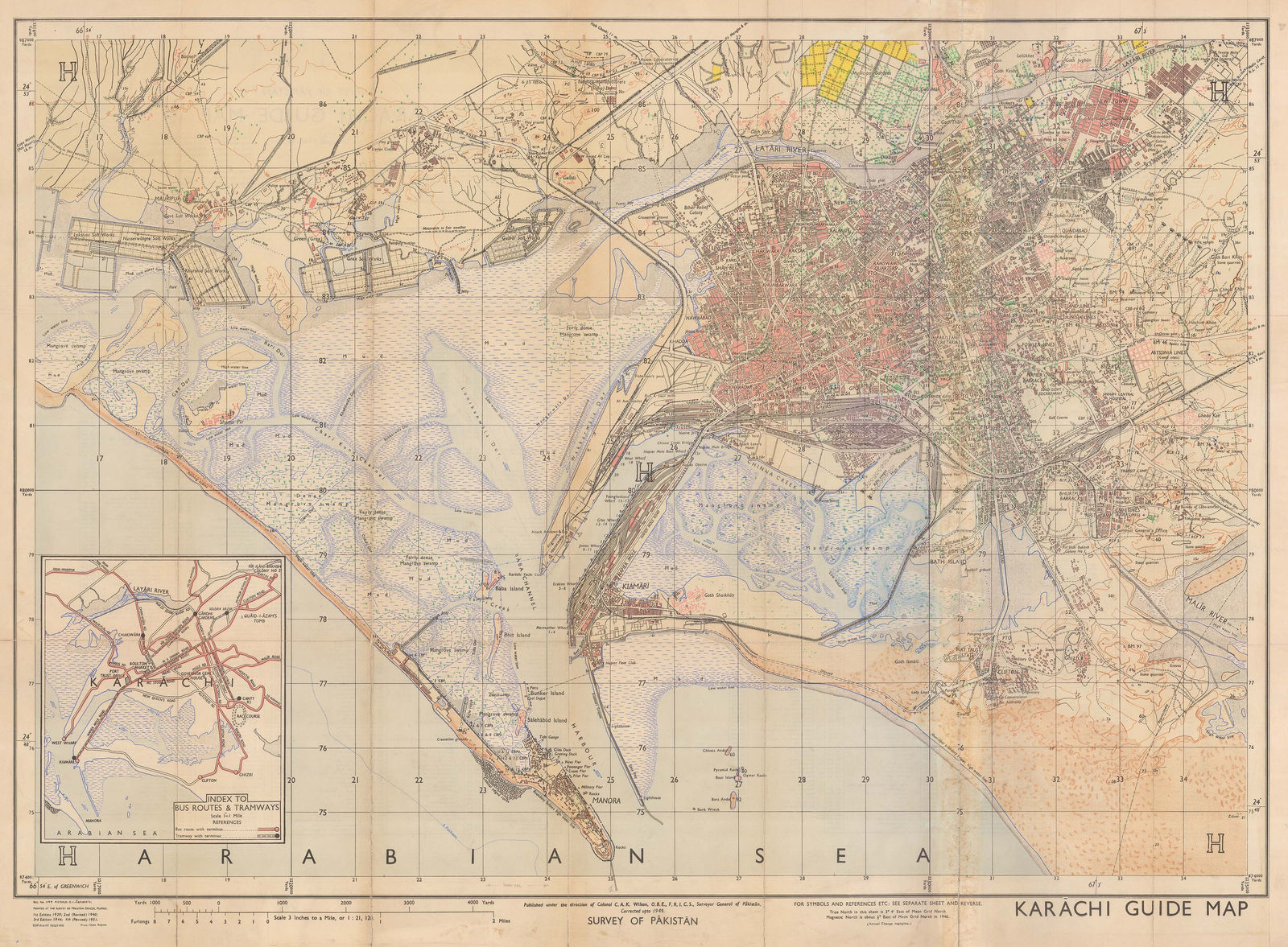 Survey of Pakistan, Karachi Guide Map, 1951
