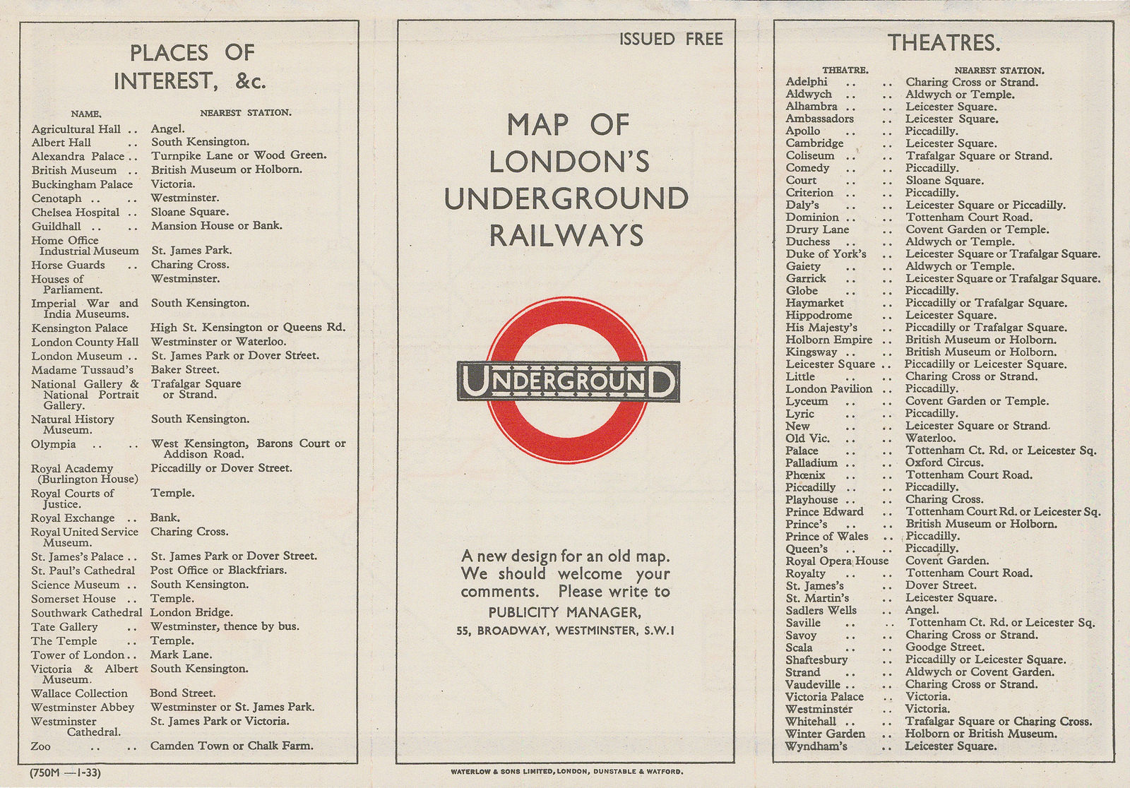 Harry Beck, First Edition - January, 1933