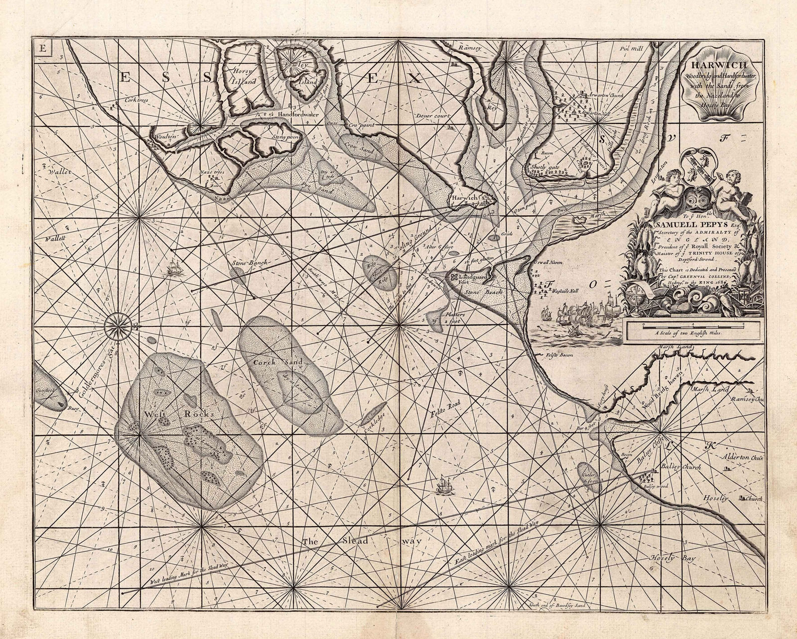 Capt. Greenvile Collins, Harwich, Woodbridg and Handfordwater with the Sands from Nazeland to Hosely Bay, 1785