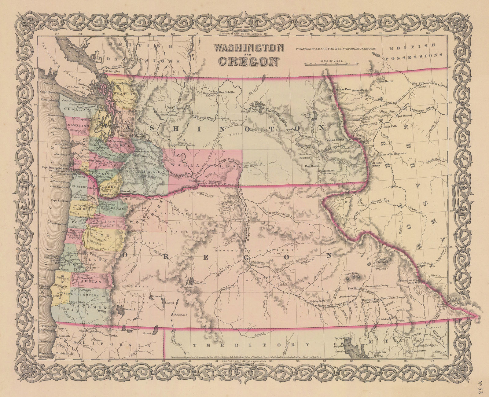 Joseph Hutchins Colton, Washington and Oregon, 1854 c