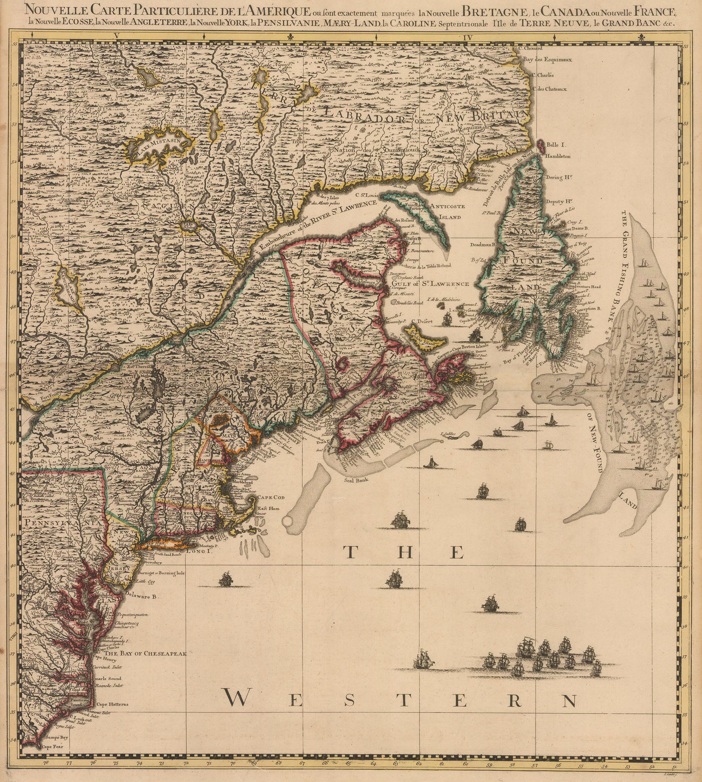 Henry Popple, North Eastern United States, Nova Scotia, Newfoundland and Labrador, 1740