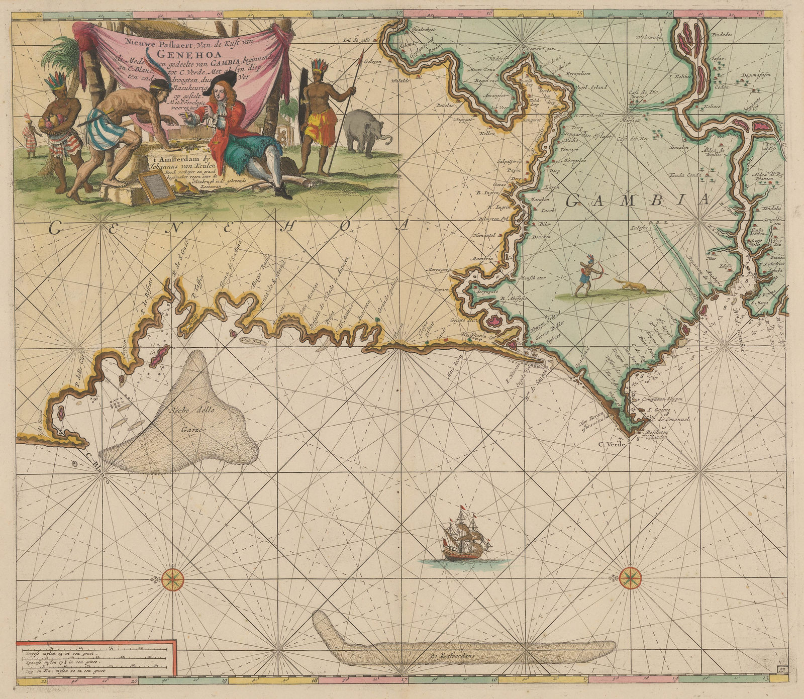 Johannes van Keulen, Rare early chart of Gambia and Senegal coast, 1690 c.