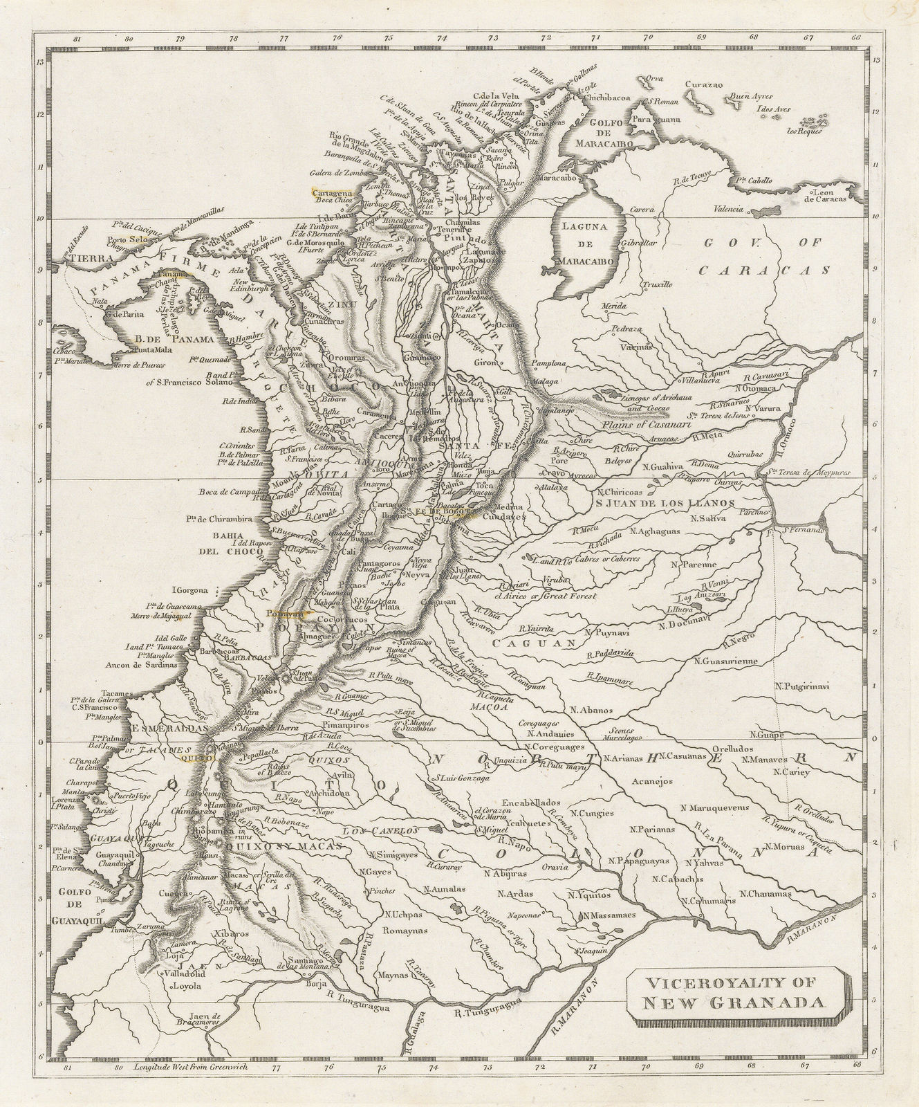 Aaron Arrowsmith & Samuel Lewis, Colombia & Ecuador, 1812
