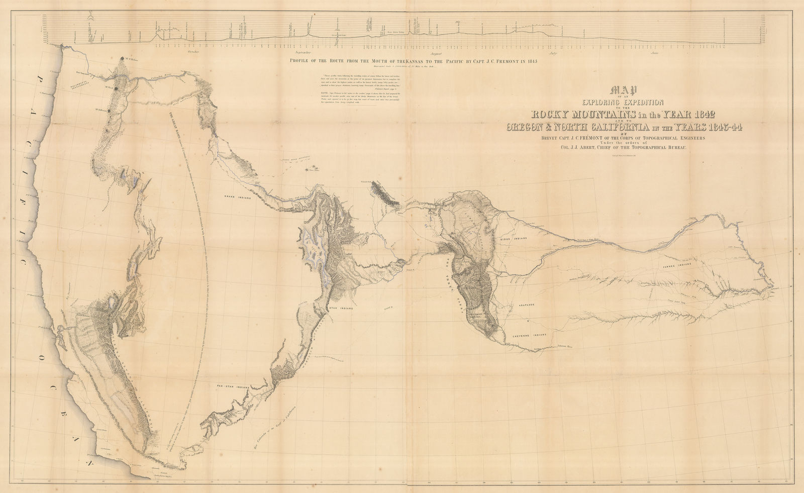 John C. Fremont, Map of an Exploring Expedition to the Rocky Mountains in the Year 1842 and to Oregon & North California in the Years 1845-44, 1845