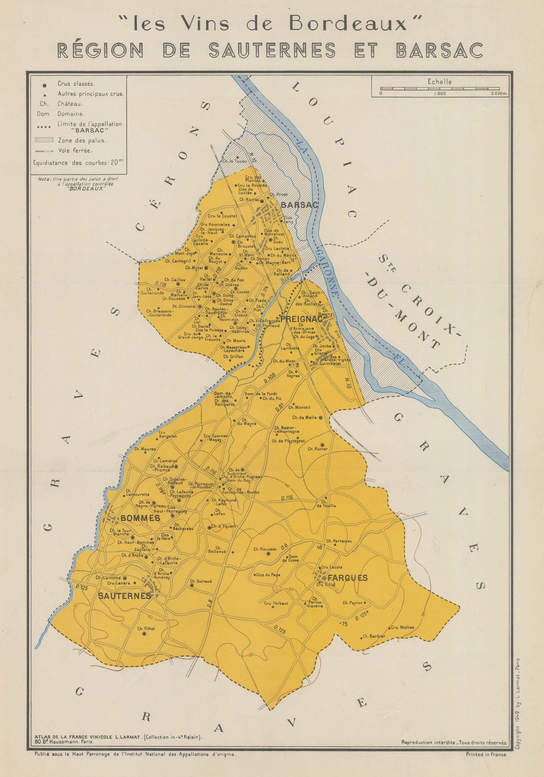 Louis Larmat, Wine map of Sauternes and Barsac, Bordeaux, 1949