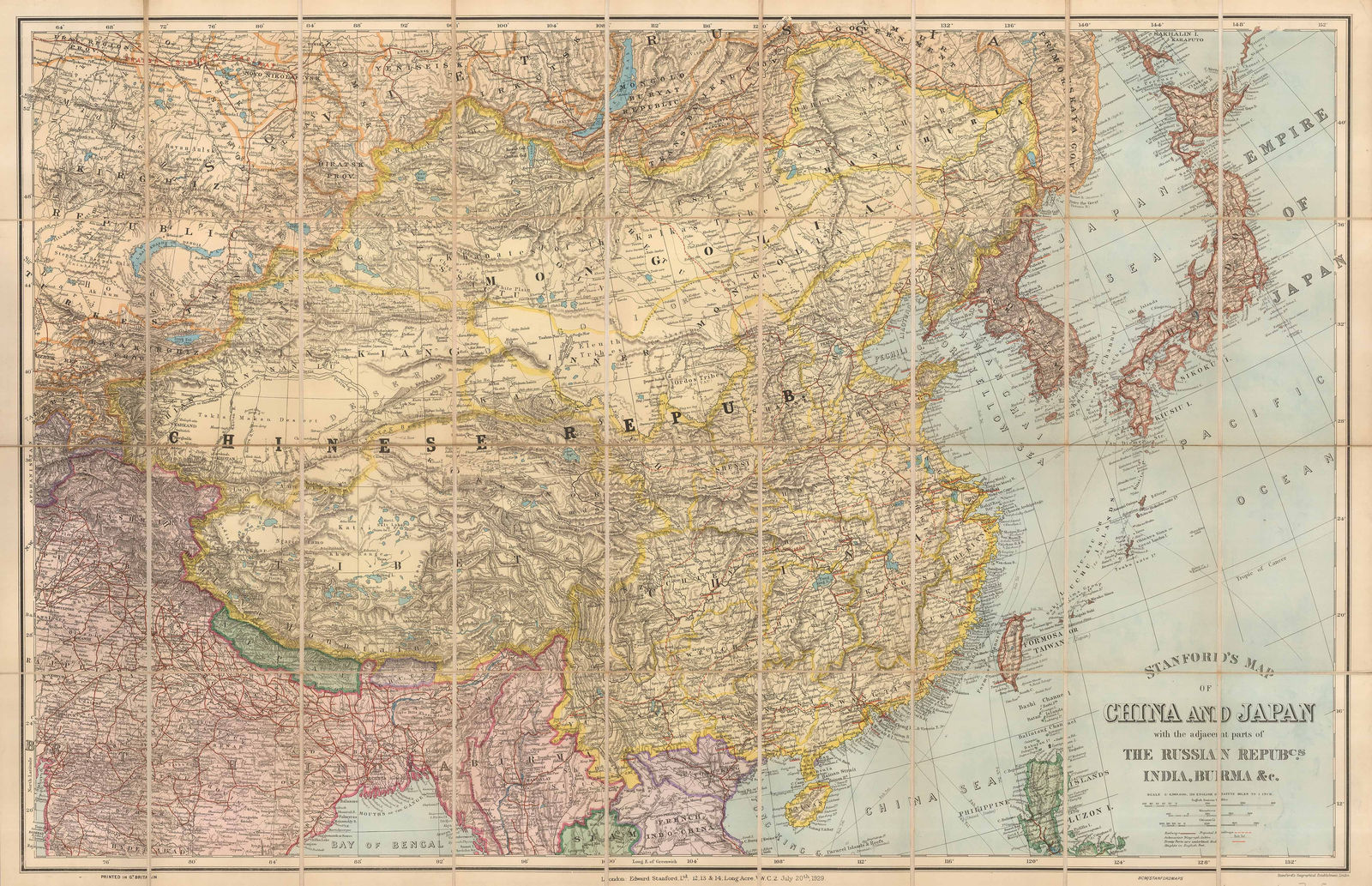 Edward Stanford, A Map of China and Japan, 1929