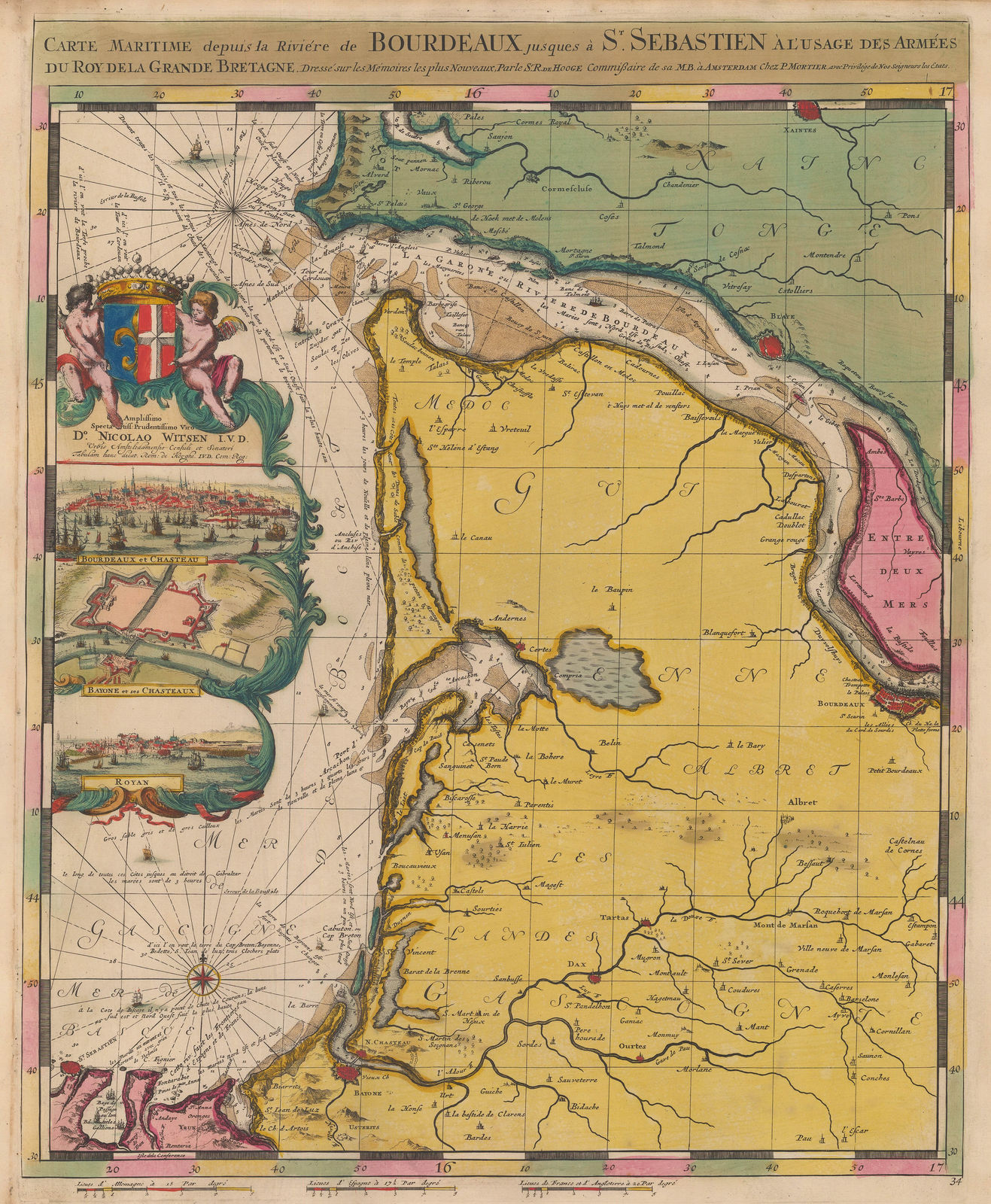 Romeyn De Hooghe, Chart of the southwest coast from Bordeaux river to St. Sebastian, 1708