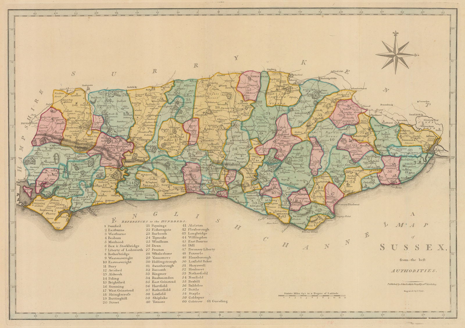 John Cary, Map of Sussex from the Best Authorities, 1805
