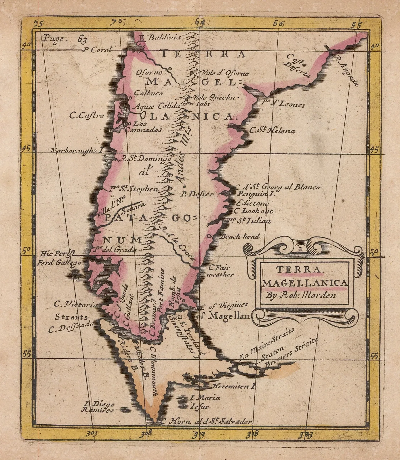 Robert Morden, Patagonia and Tierra del Fuego, 1688