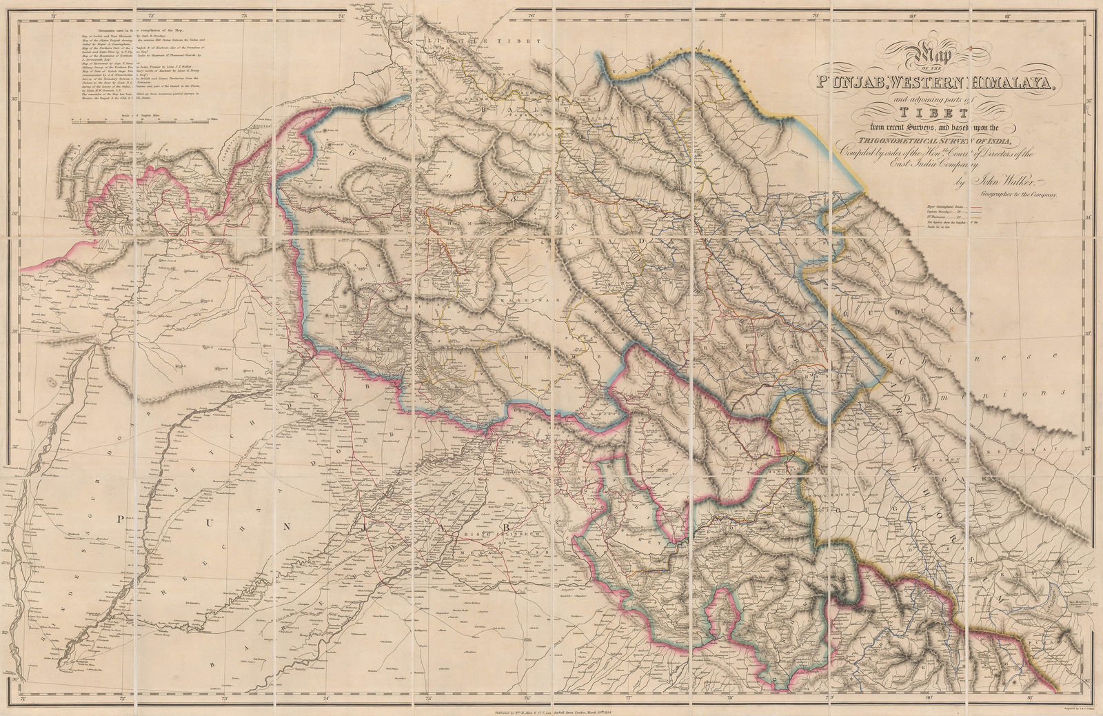J. & C. Walker, Map of the Punjab, Western Himalaya, and adjoining parts of Tibet, 1854