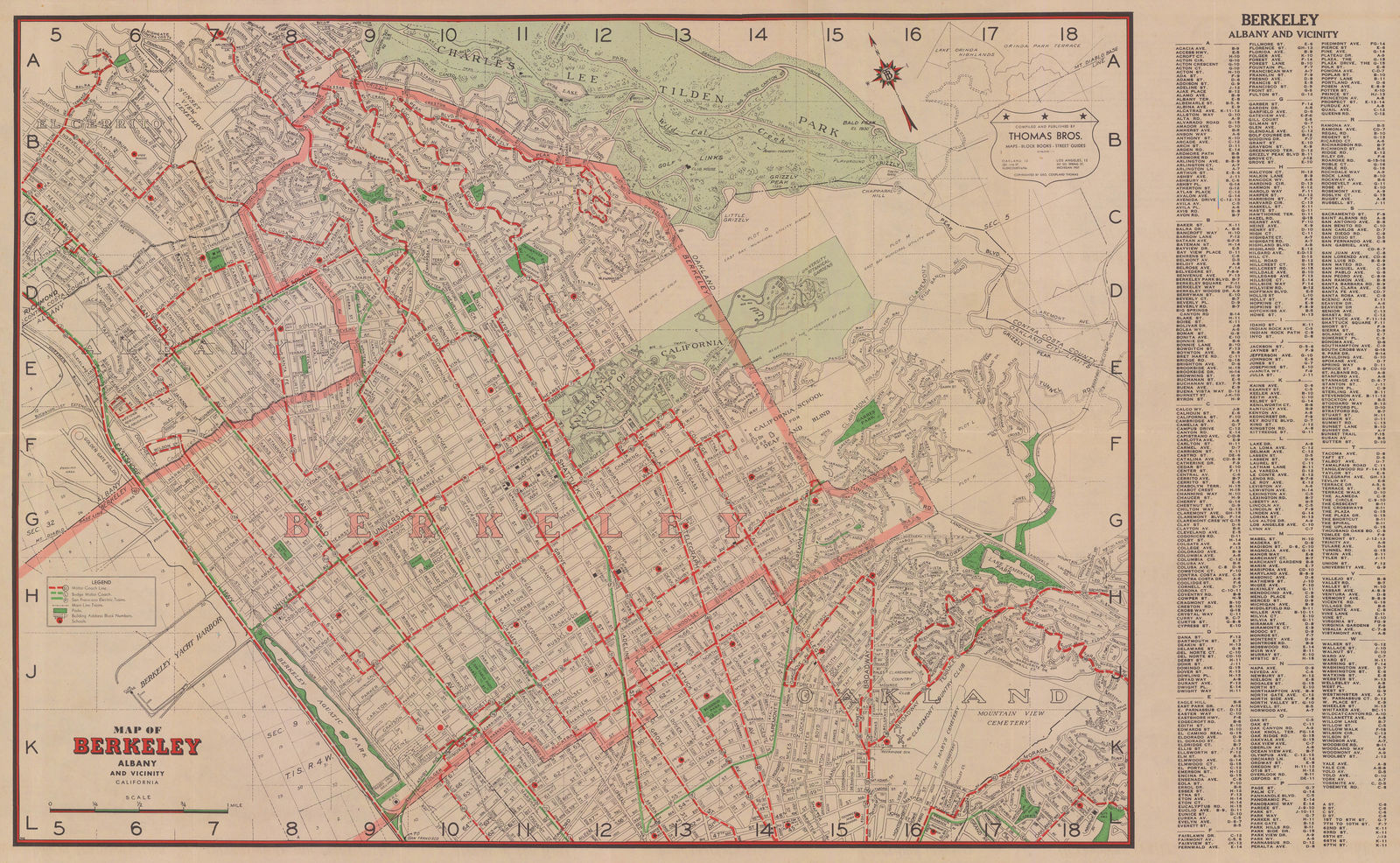 Thomas Bros, Map of Berkeley, Albany and Vicinity, 1945 c