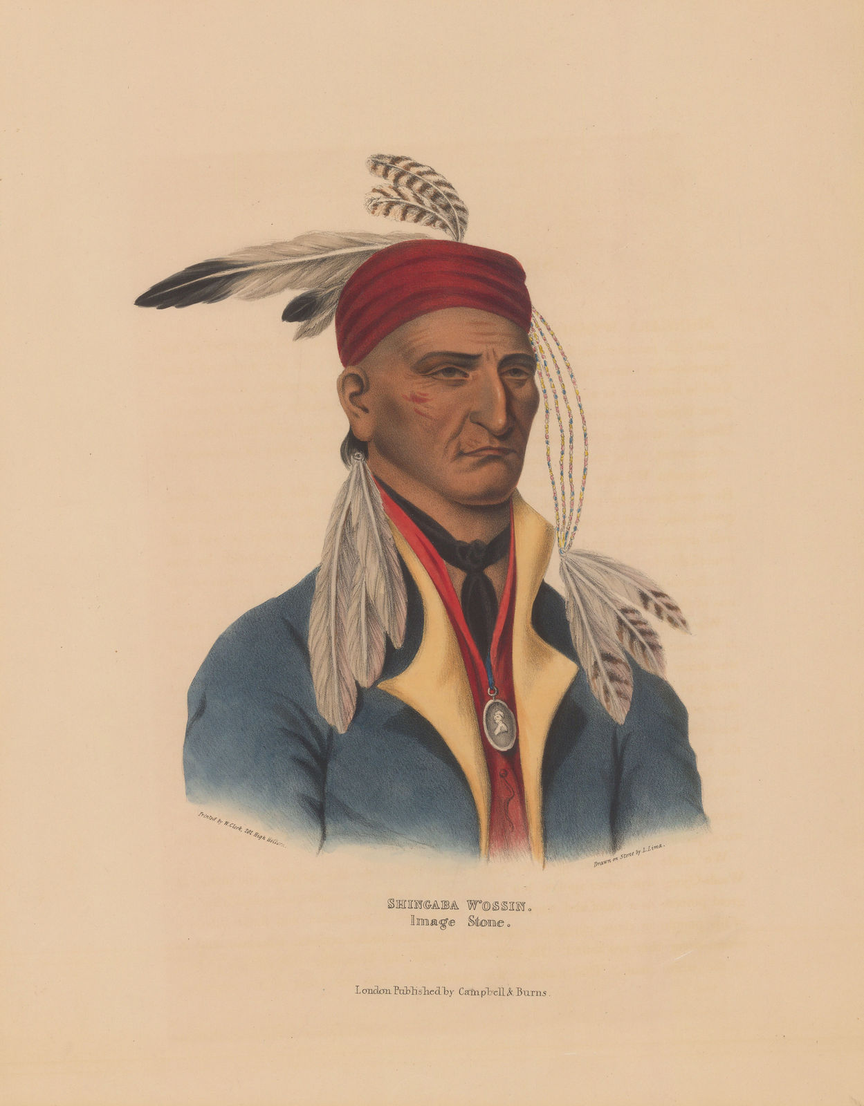 McKenney & Hall, Native Americans - Shingabawossin (Image Stone), 1838