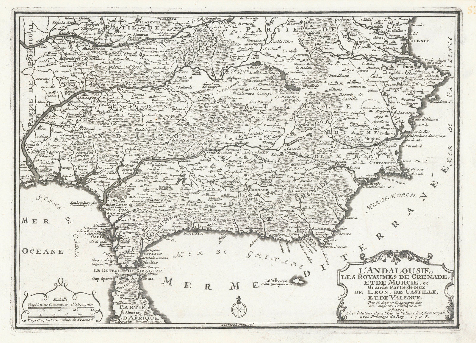 Nicolas de Fer, Southern Spain & Gibraltar , 1705