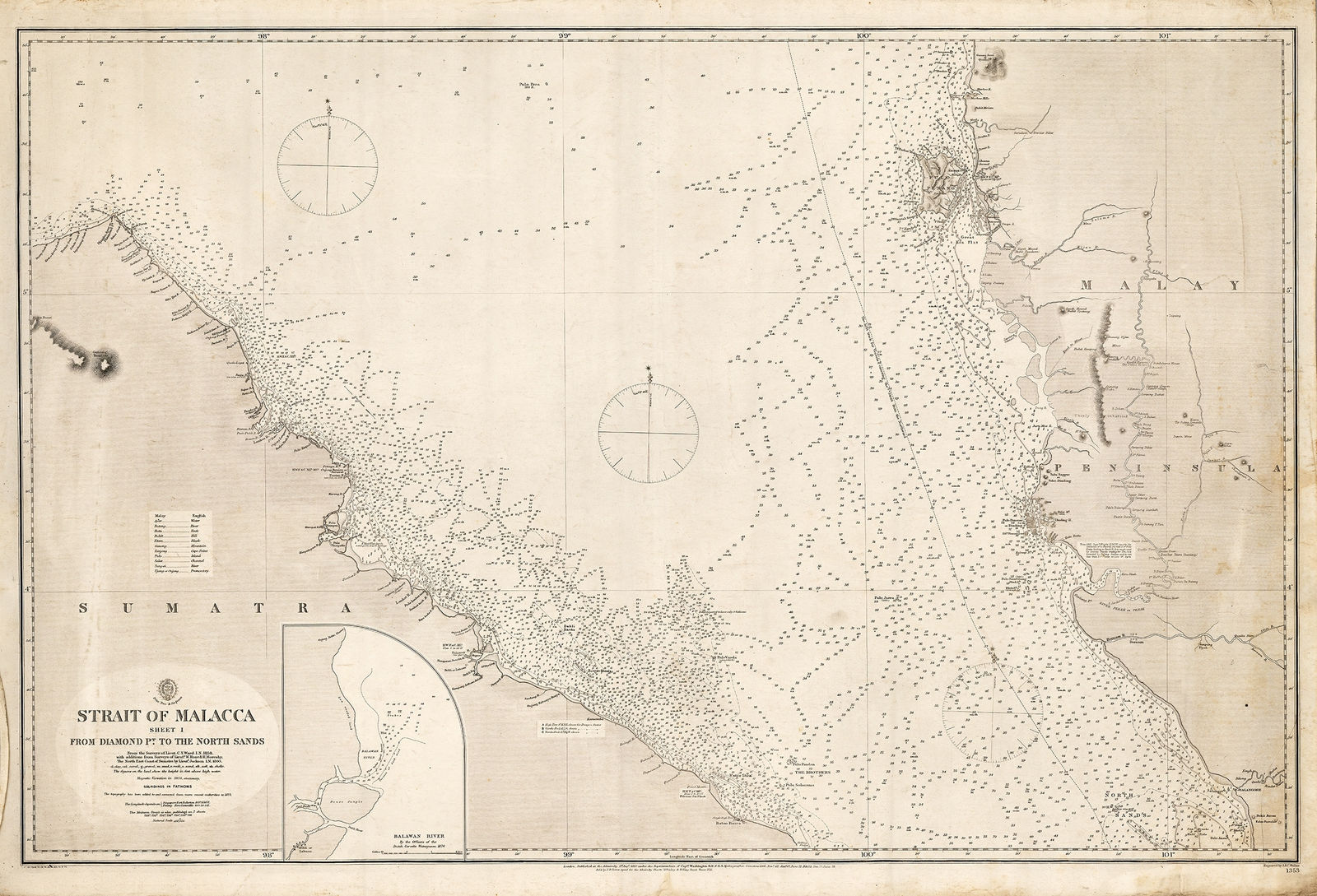 British Admiralty, Strait of Malacca. From Diamond Pt. to the North Sands, 1882