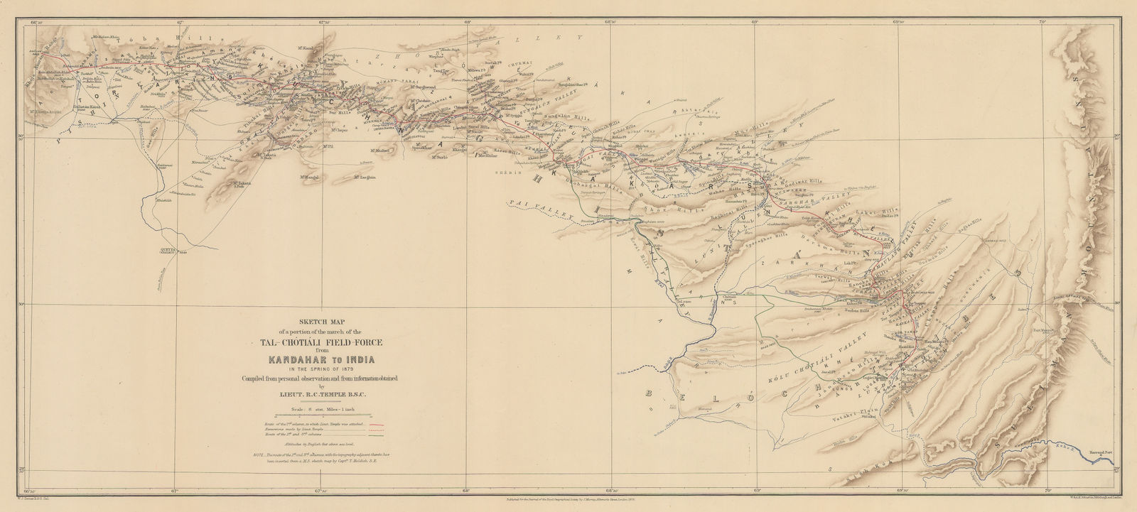 Royal Geographical Society (RGS), Sketch Map of a Portion of the March of the Tal-Chotiali Field-Force from Kandahar to India, 1879