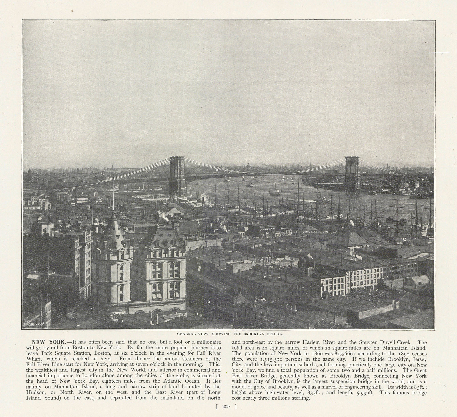 Meisenbach & Co, New York City - Brooklyn Bridge, 1890 c.