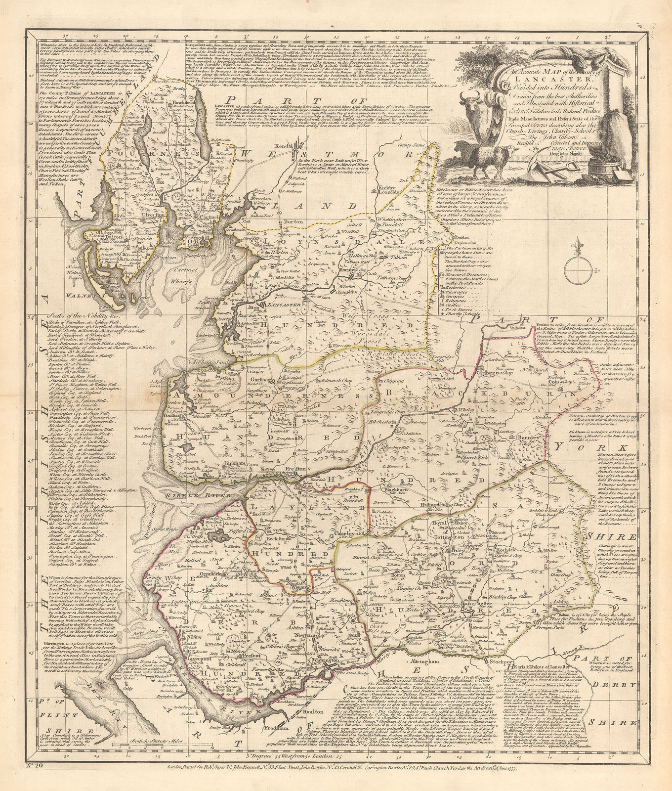 Emanuel Bowen, An Accurate Map of the County of Lancaster, 1777