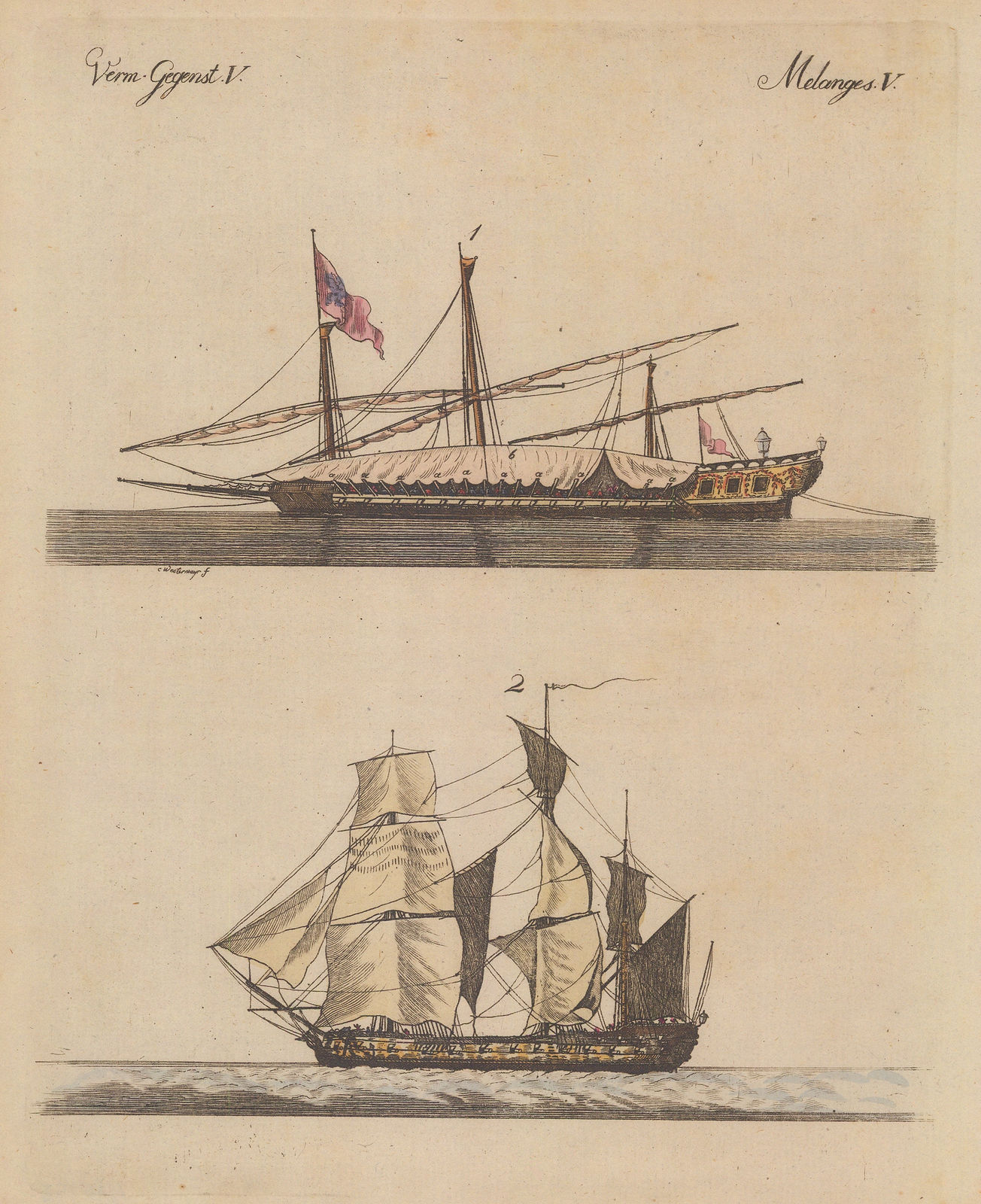 Friedrich Justin Bertuch, Ships - Galley and Frigate, 1798