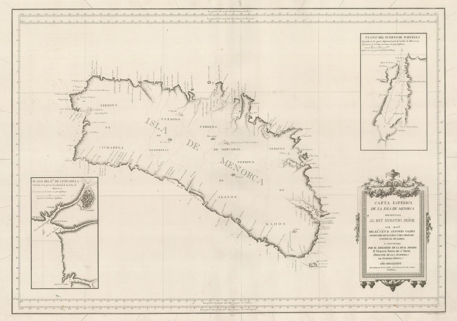 Vicente Maria Tofino, Rare Spanish Sea Chart of Menorca, 1786