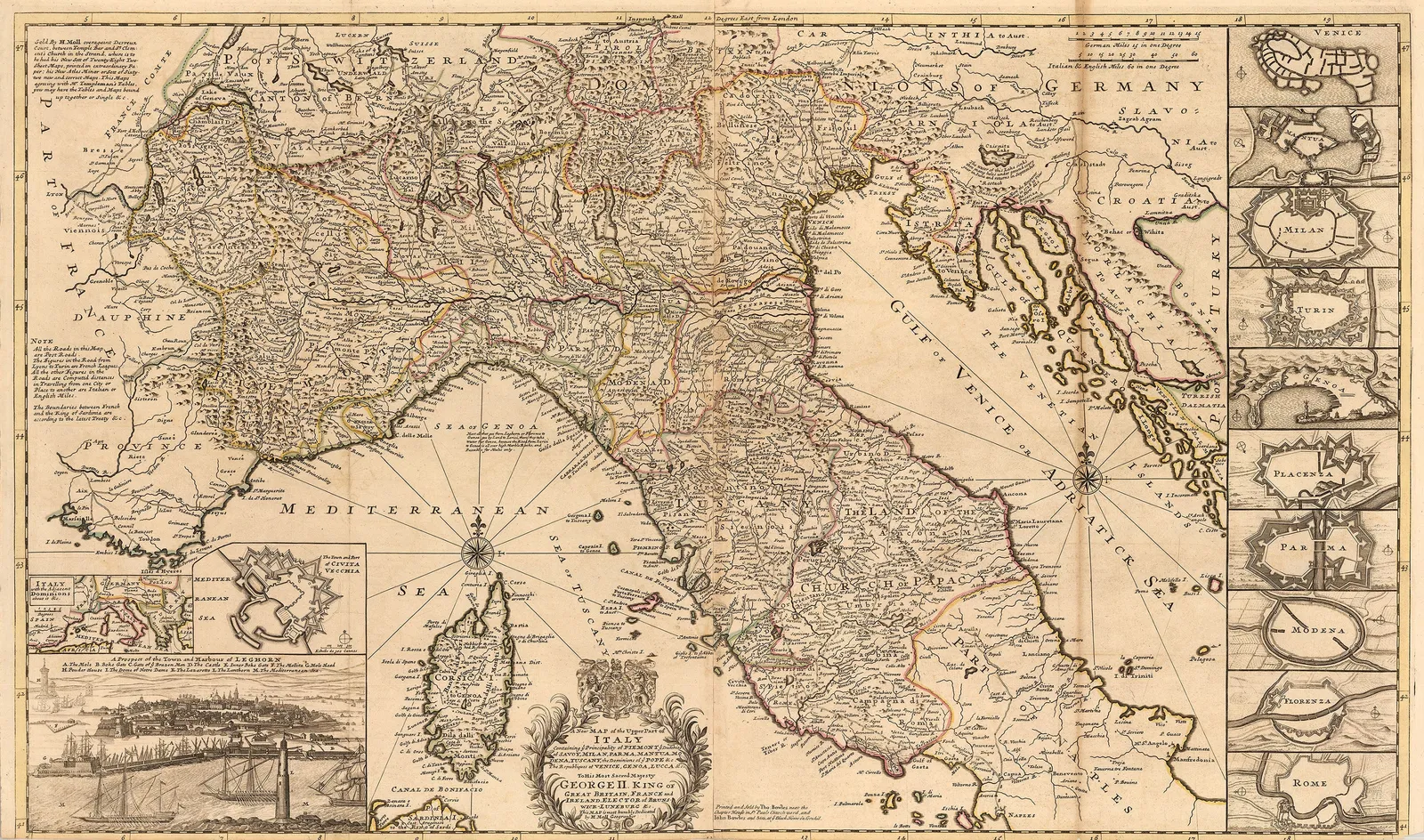 Herman Moll, Northern Italy and Corsica, 1715 c.