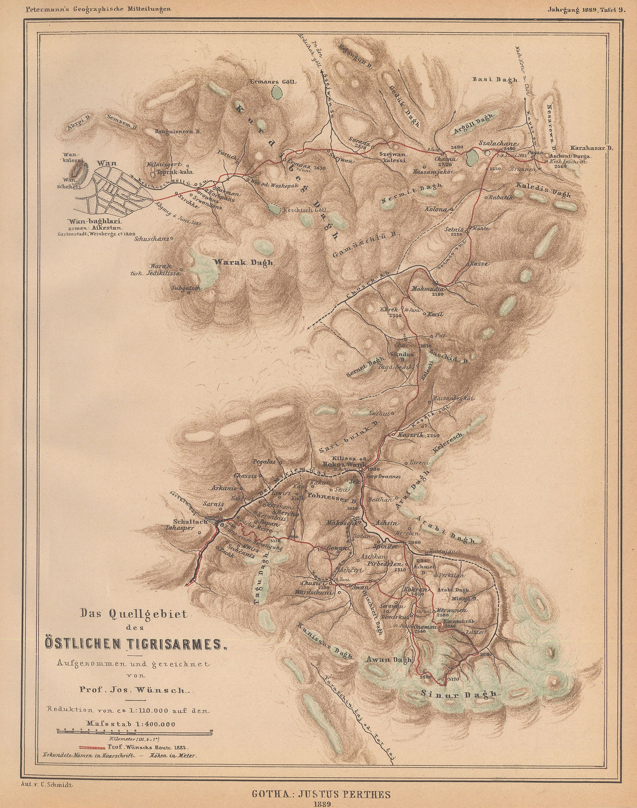 Justus Perthes, Source of the eastern arm of the Tigris River., 1889