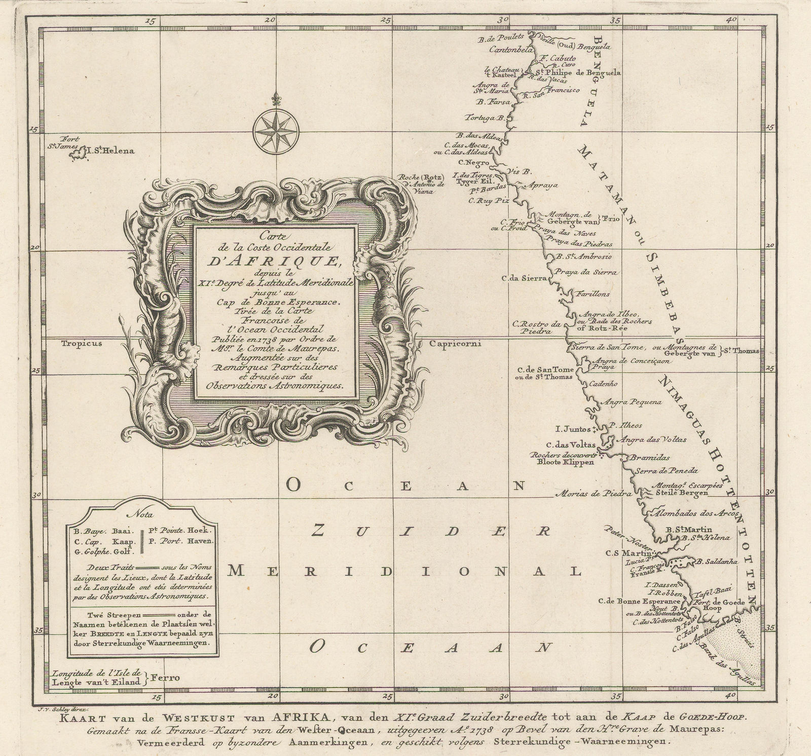 Jacob van der Schley, Chart of the coast of Angola, Namibia, and South Africa, 1747