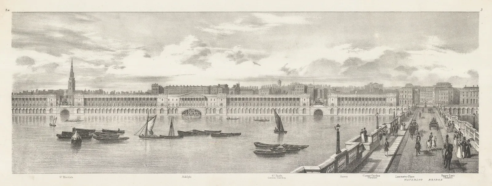 Lt. Col. Trench, London - Thames Panorama - Charing Cross to Waterloo Bridge, 1825