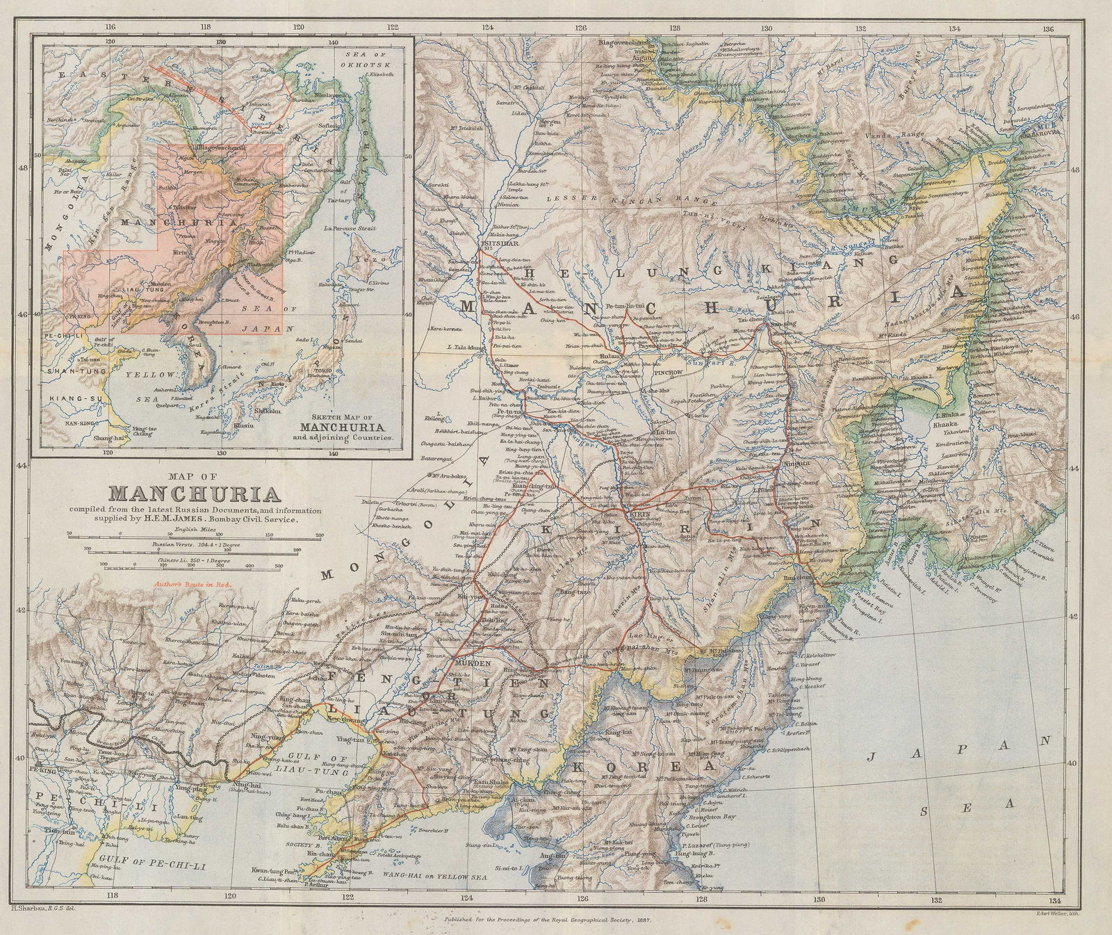 Royal Geographical Society (RGS), Map of Manchuria, 1887