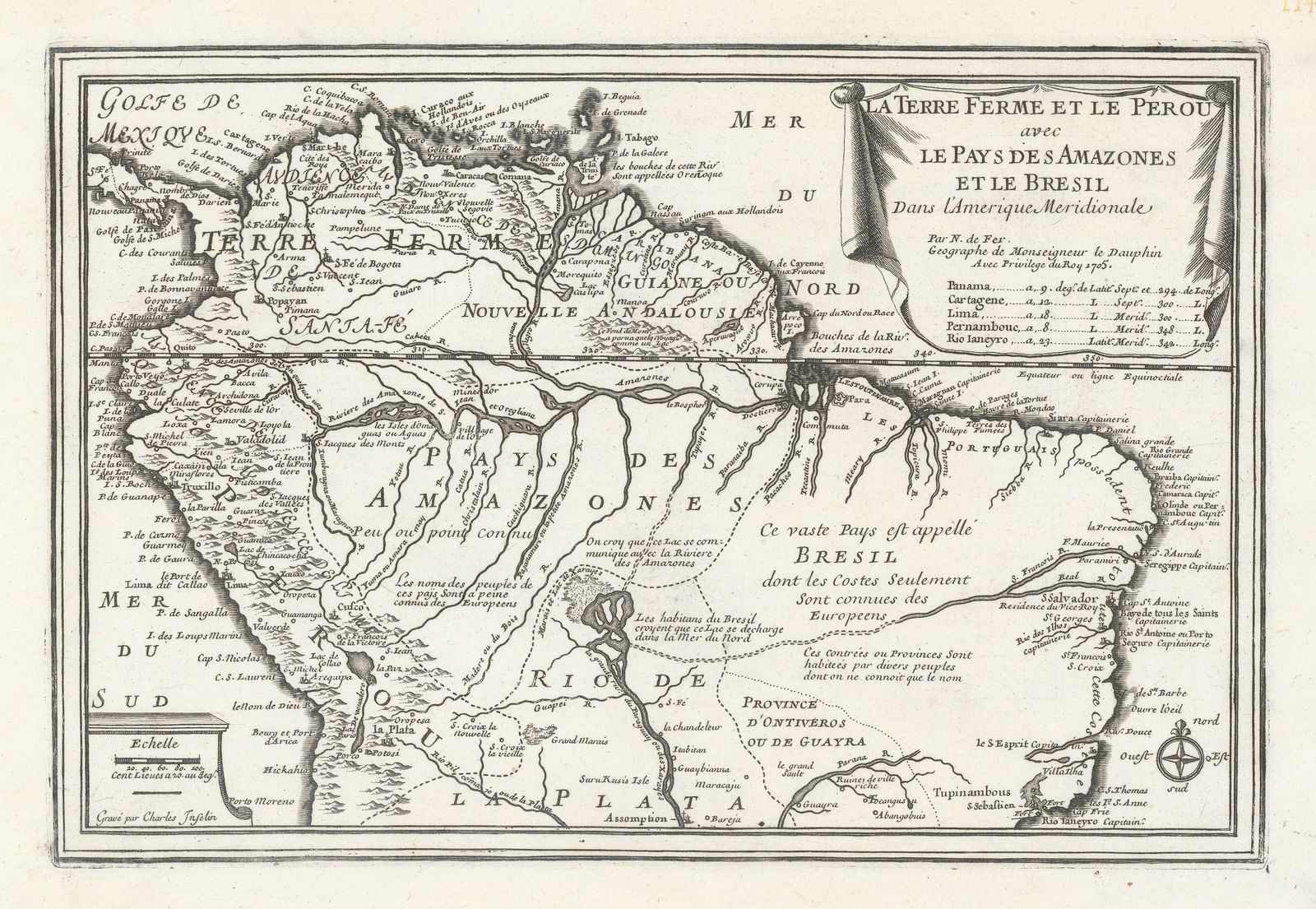 Nicolas de Fer, Brazil, Peru, and the Amazon , 1705