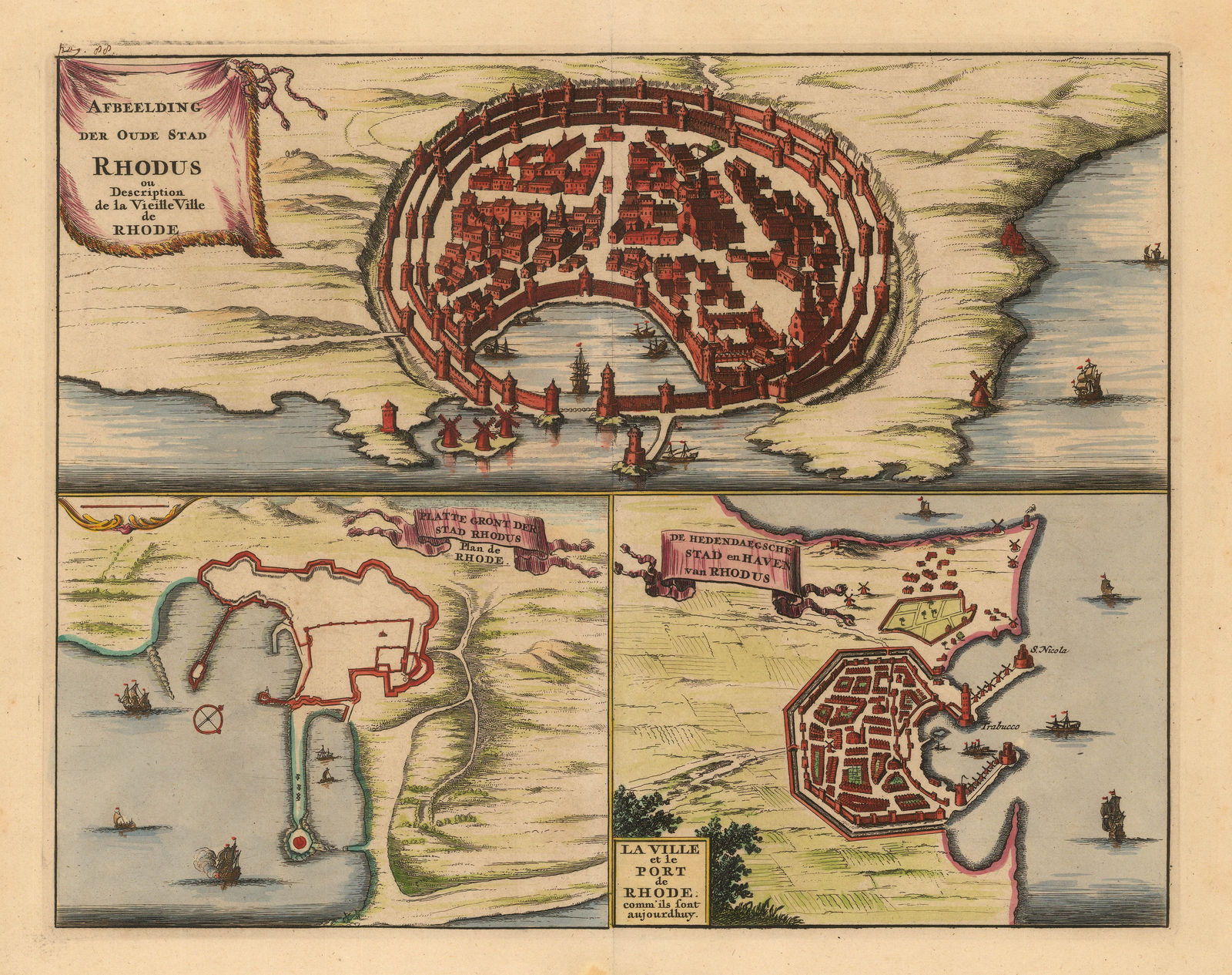 Olfert Dapper, The City and Harbour of Rhodes, 1702