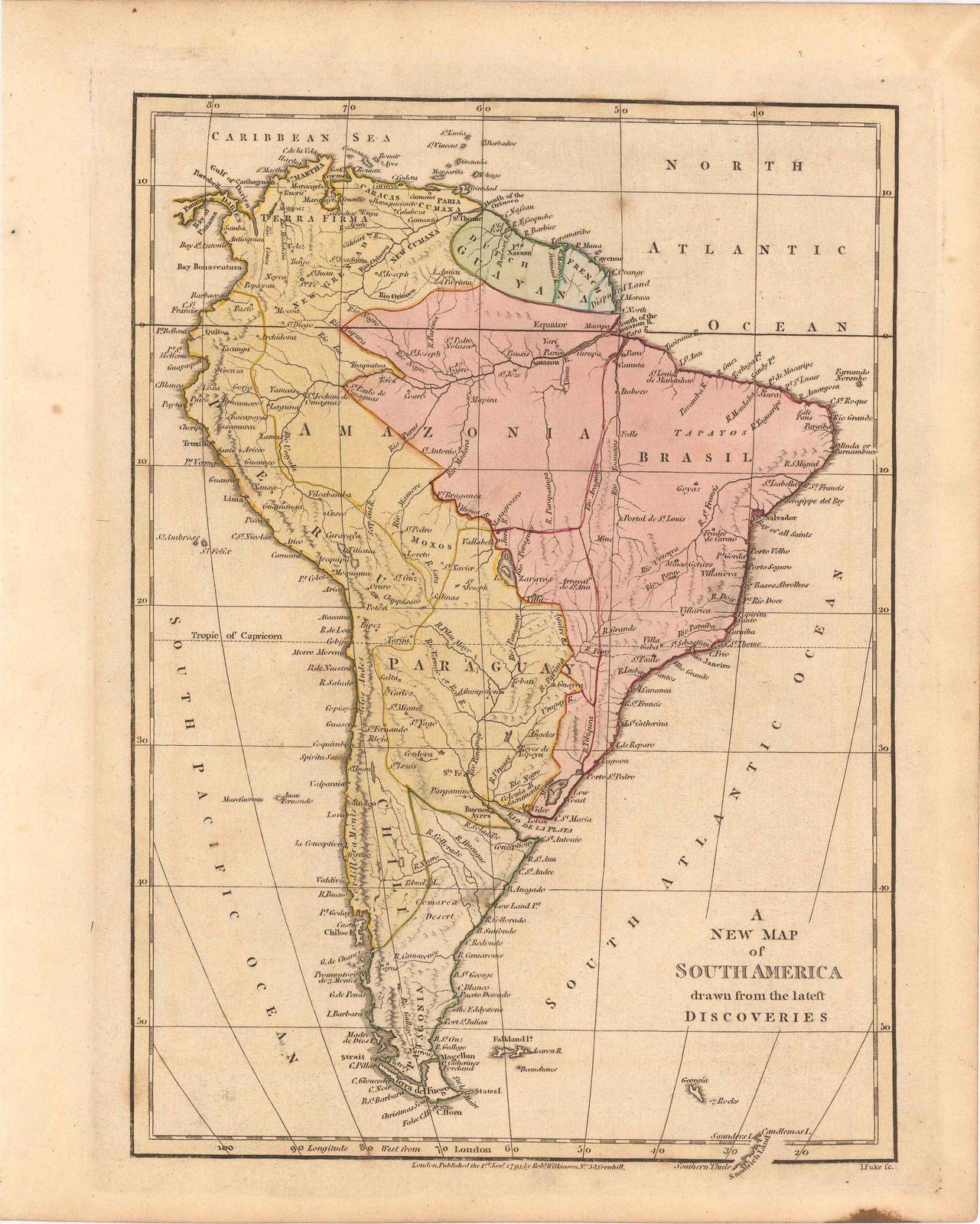 Robert Wilkinson, Miniature map of South America, 1794