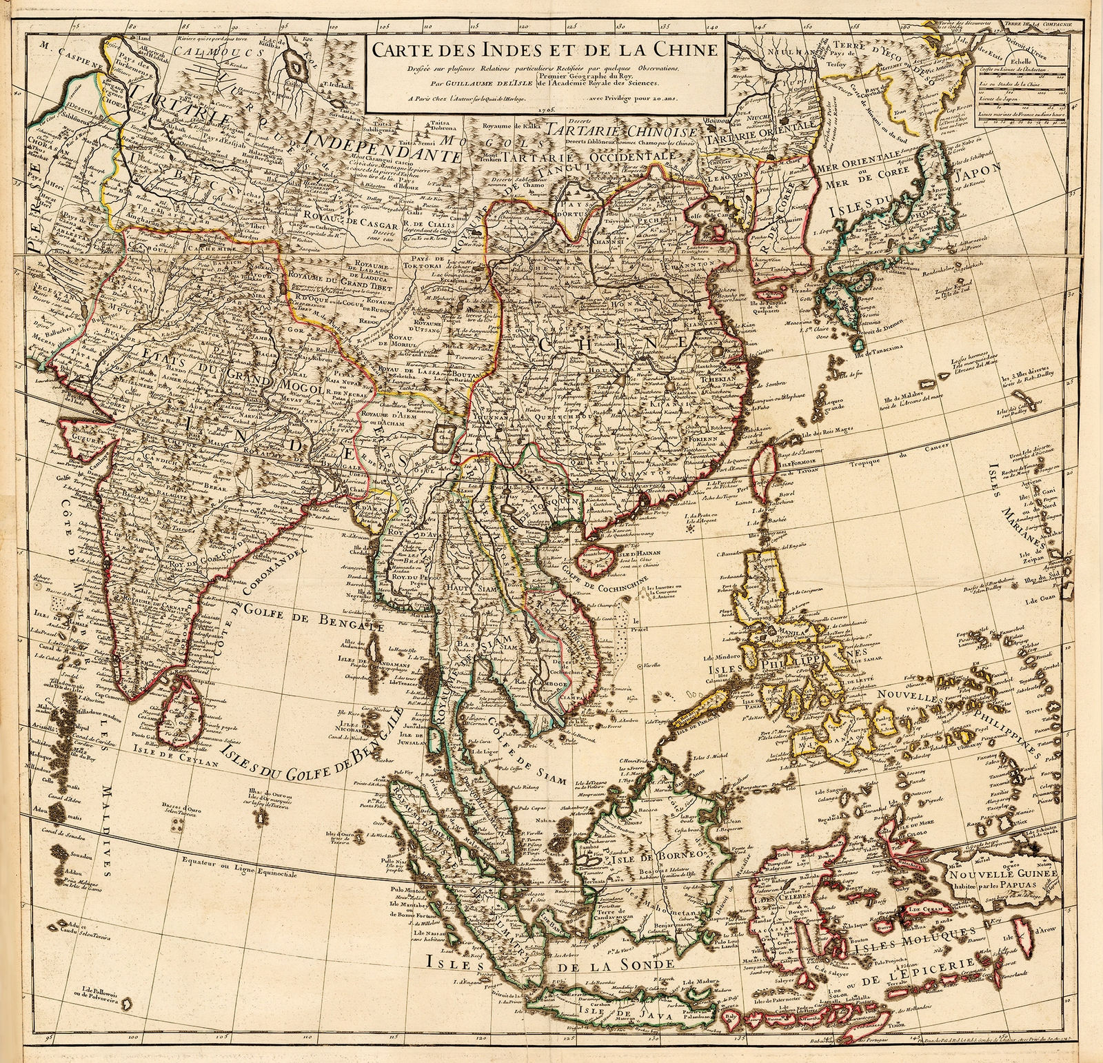 Philippe Buache, India, China and the East Indies, 1745