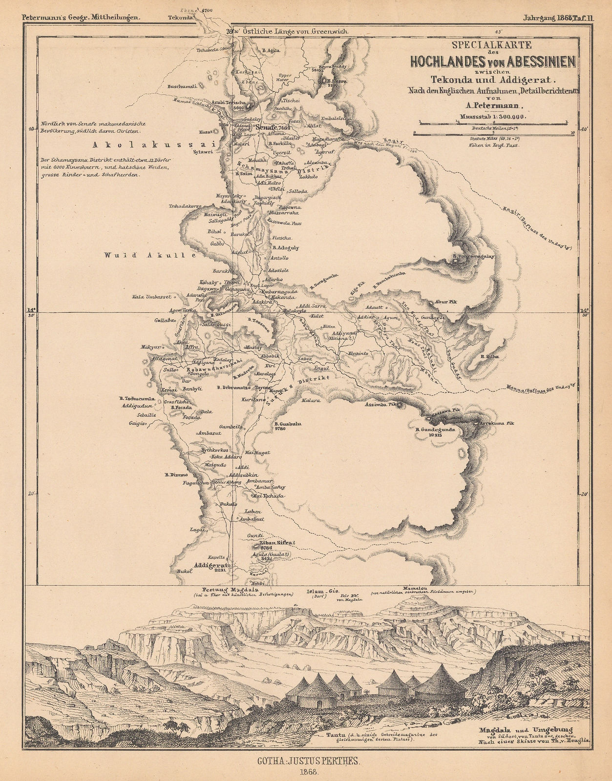 Justus Perthes, Sketch map of the Ethiopian Highlands, 1868