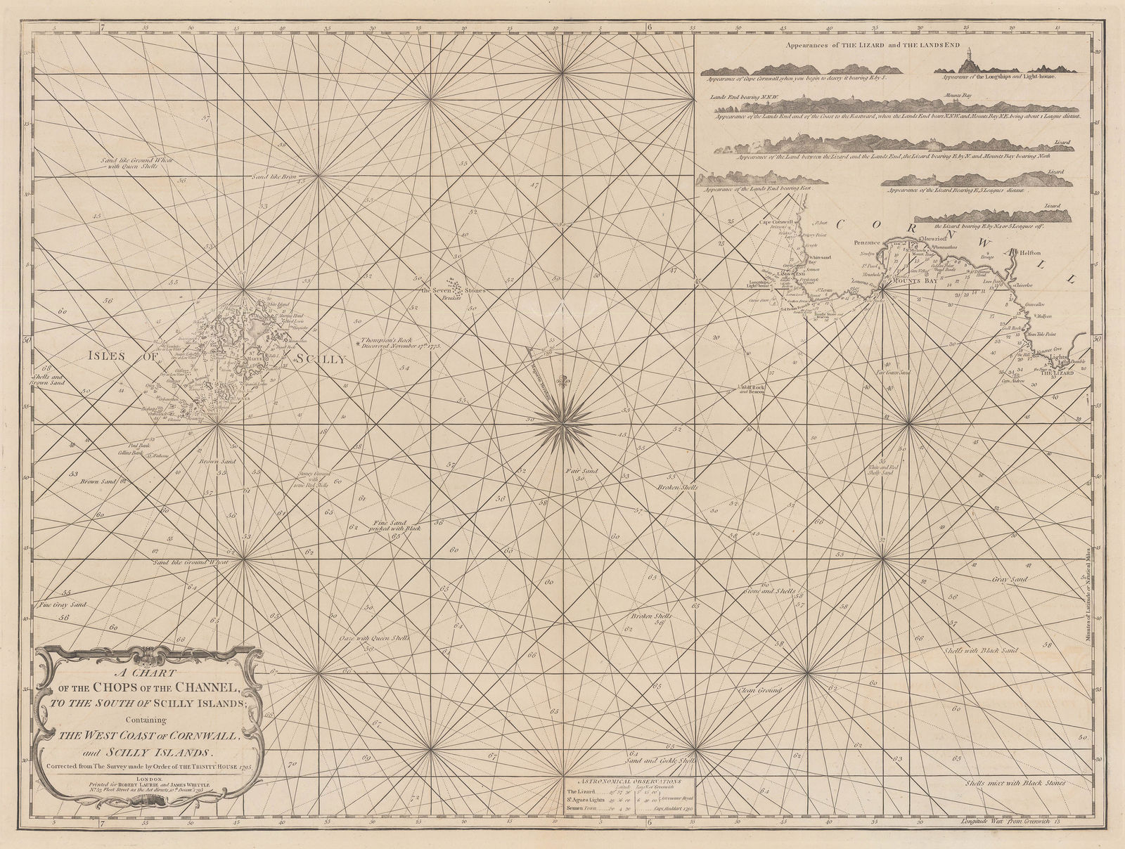 Laurie & Whittle, A Chart of the Chops of the Channel, to the South of Scilly Islands: Containing the West Coast of Cornwall and Scilly Islands, 1795