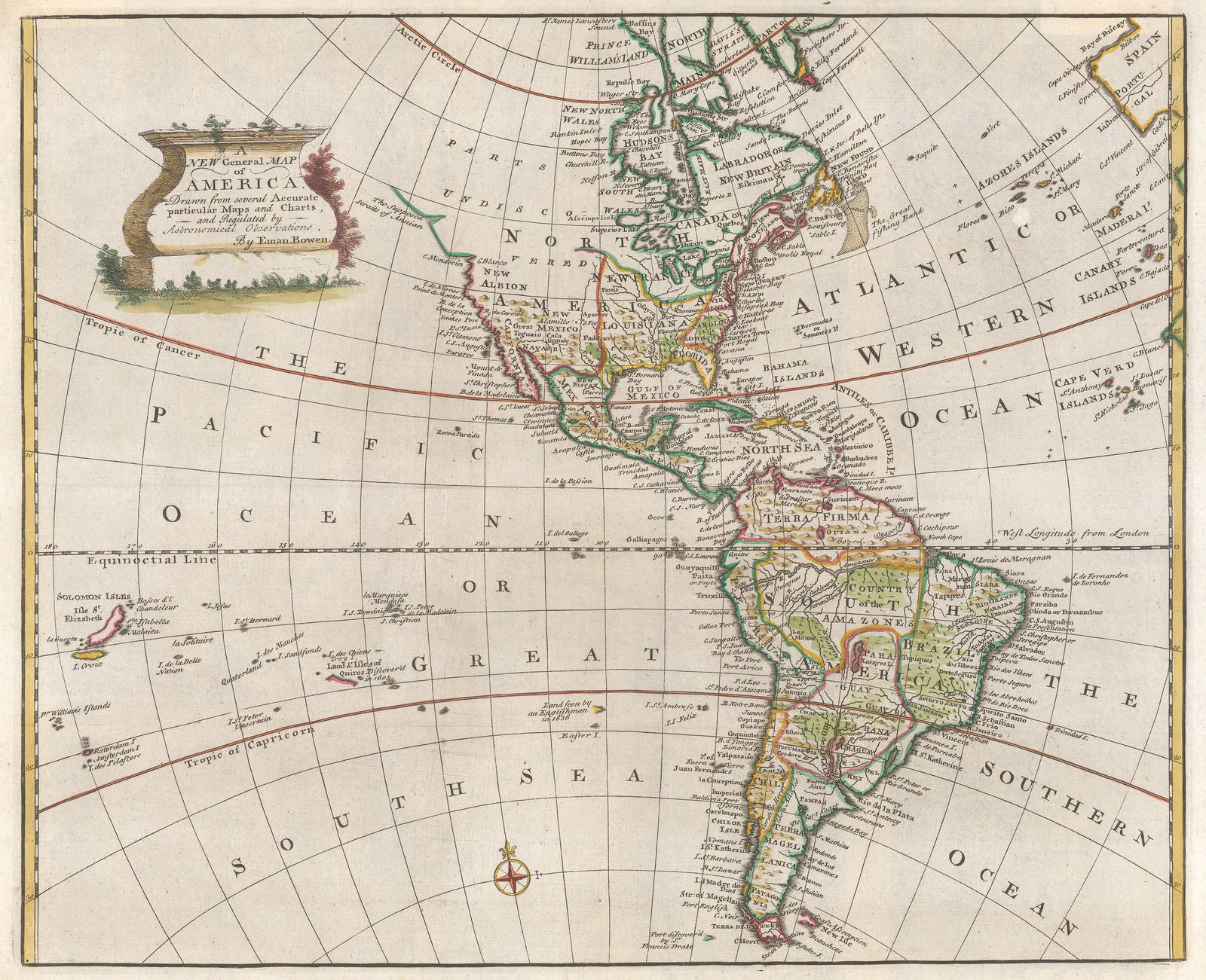 Emanuel Bowen, A New General Map of America, 1766