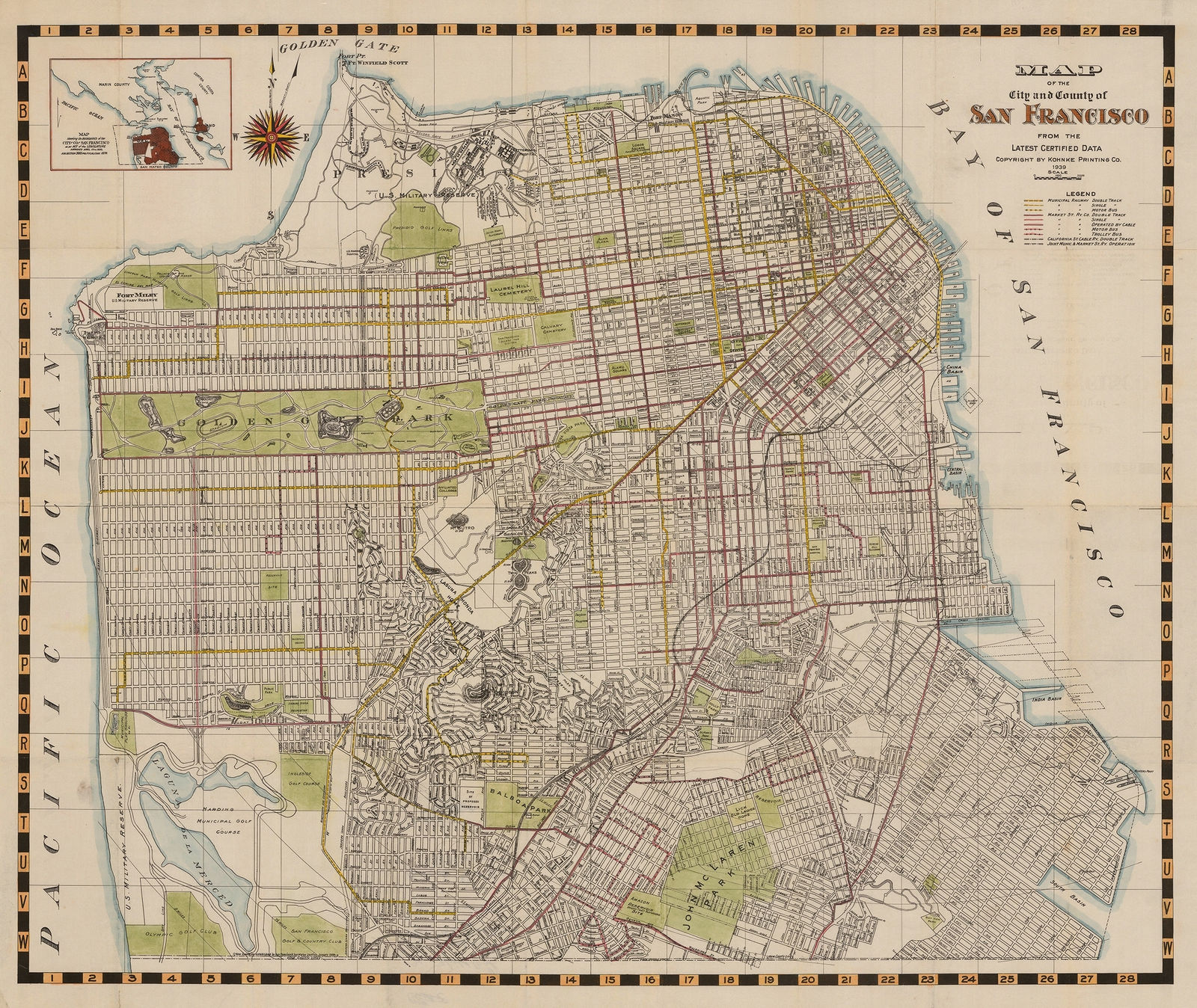 Kohnke Printing Co., Map of the City and County of San Francisco, 1939