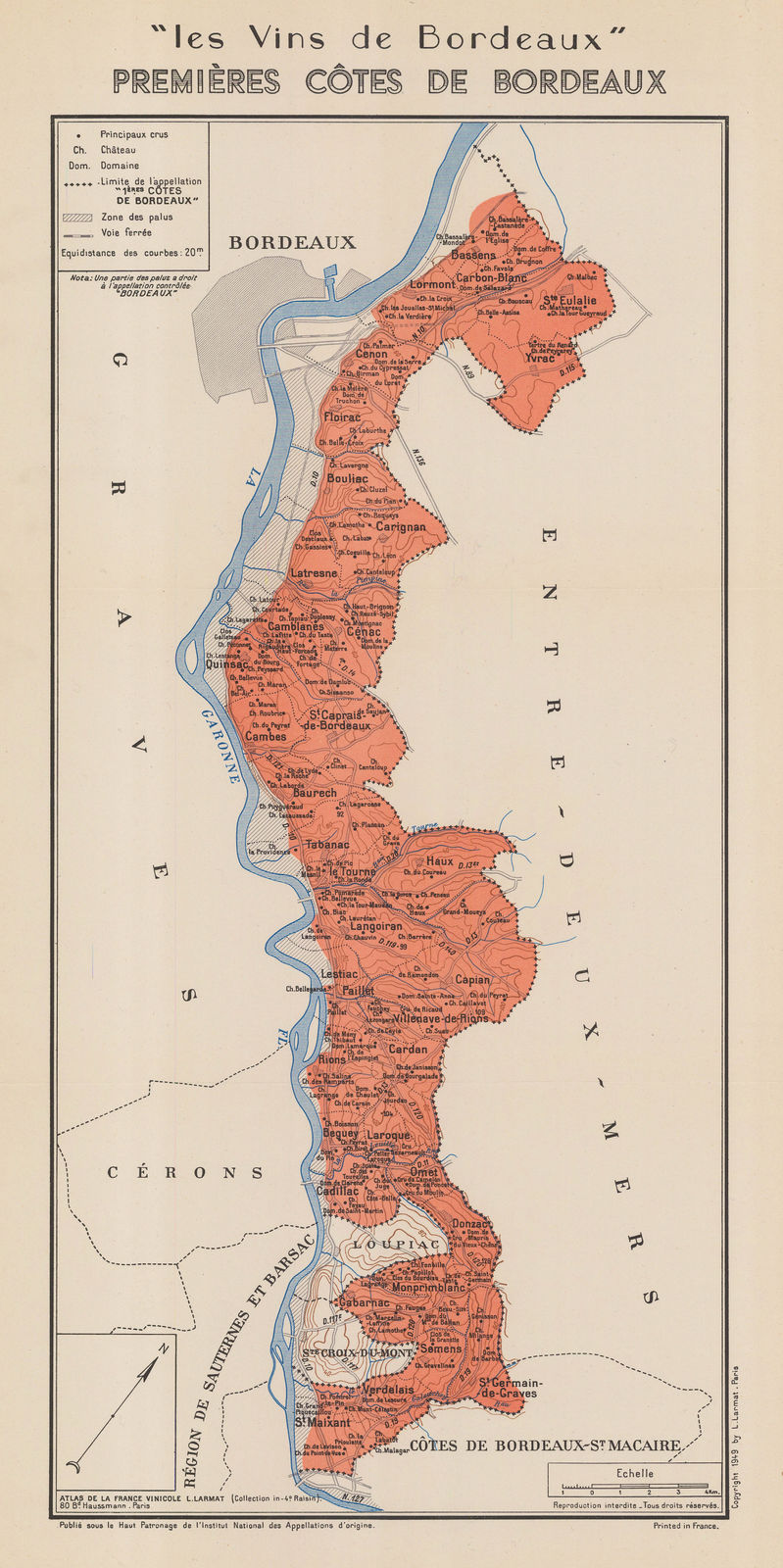 Larmat, Wine map of Premieres Cotes de Bordeaux , 1949