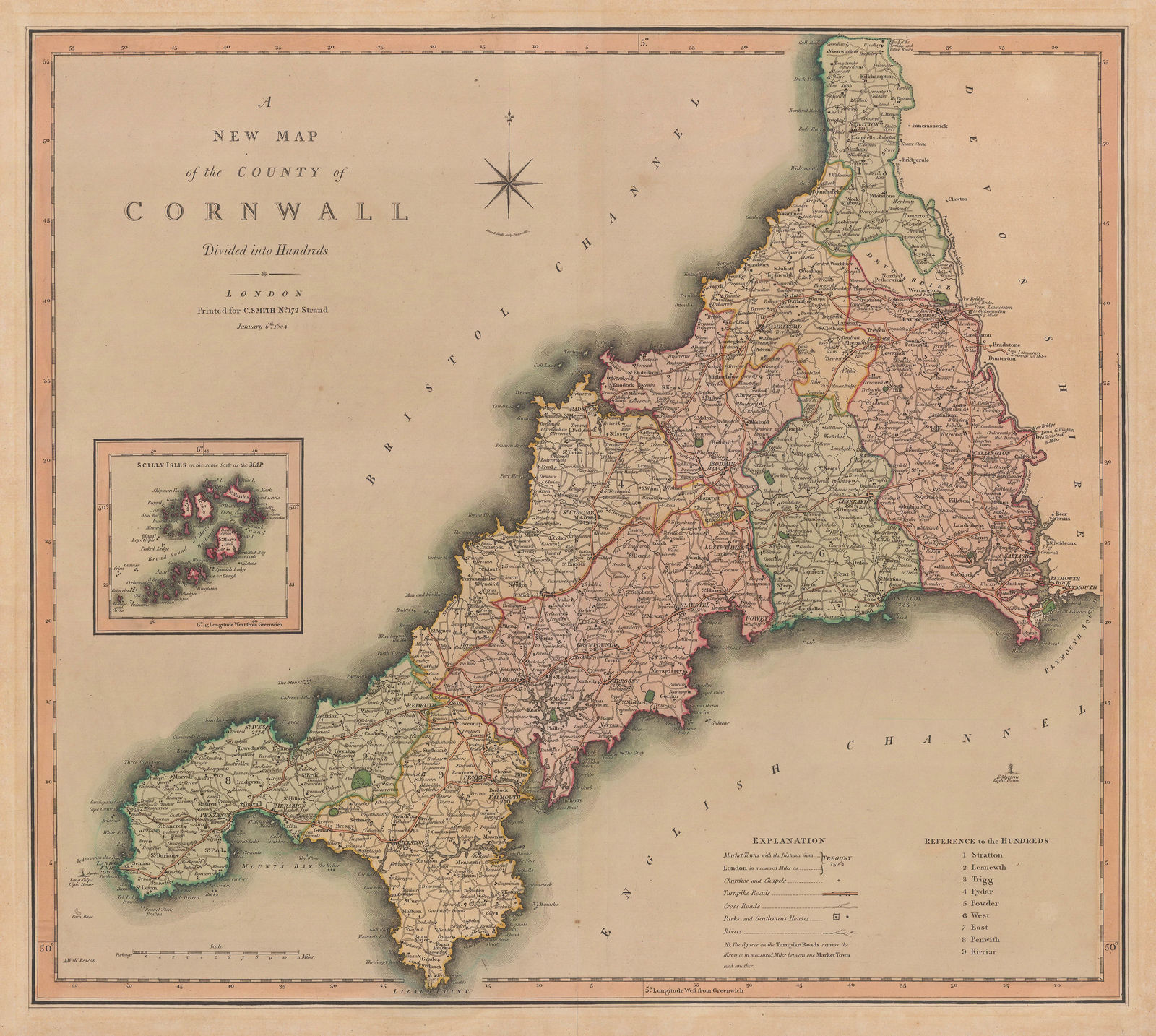Charles Smith, A New Map of the County of Cornwall, 1804
