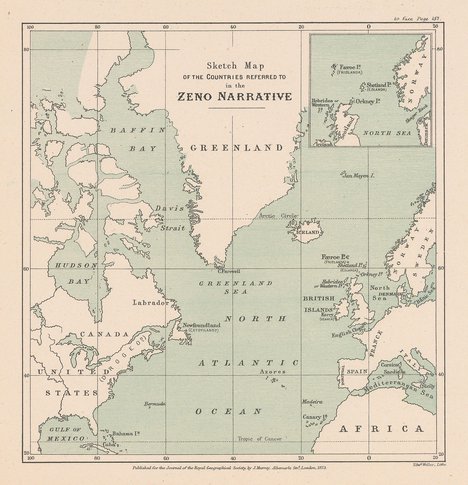 Royal Geographical Society (RGS), Sketch Map of the Countries Referred to in the Zeno Narrative, 1873