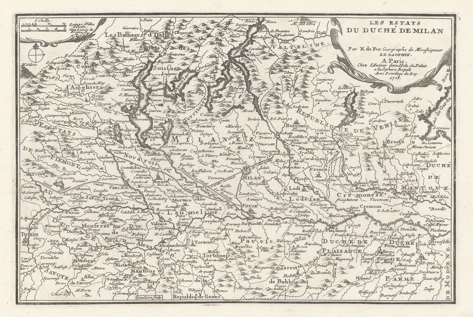 Nicolas de Fer, The Duchy of Milan with parts of the States of Venice, Piedmont, Cremona and the Republic of Genoa, 1705