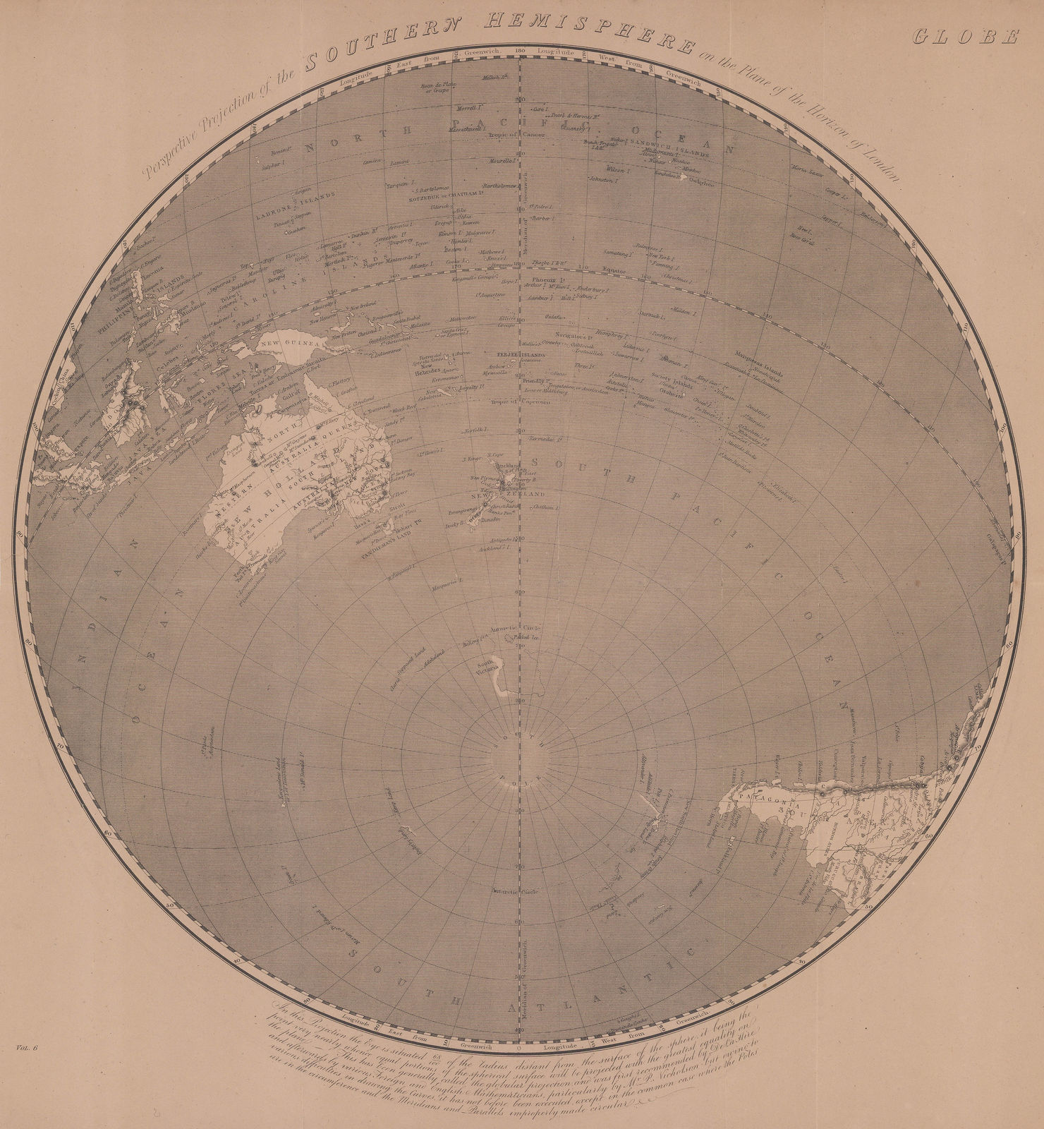 Joseph Wilson Lowry, Perspective Projection of the Southern Hemisphere on the Plane of the Horizon of London, 1845 c.