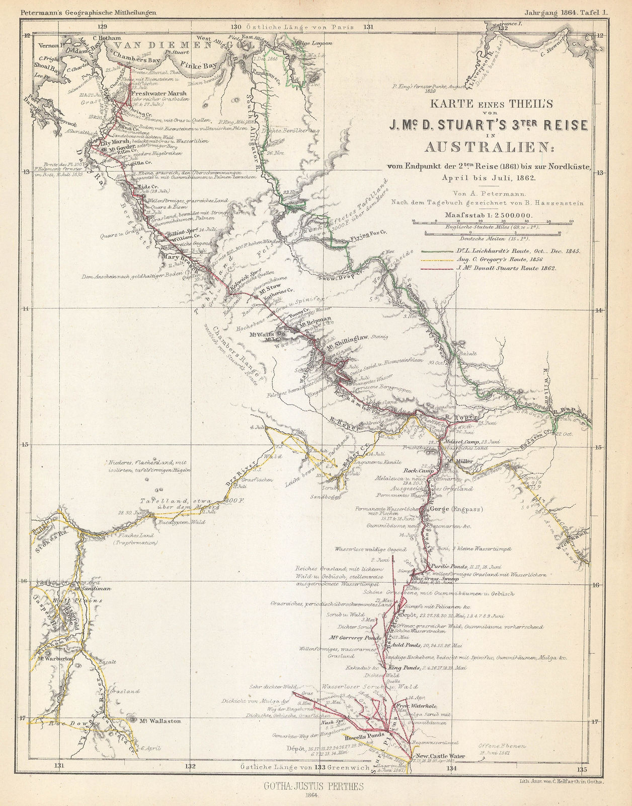 Justus Perthes, Northern Territory, Darwin to Newcastle Waters, 1864