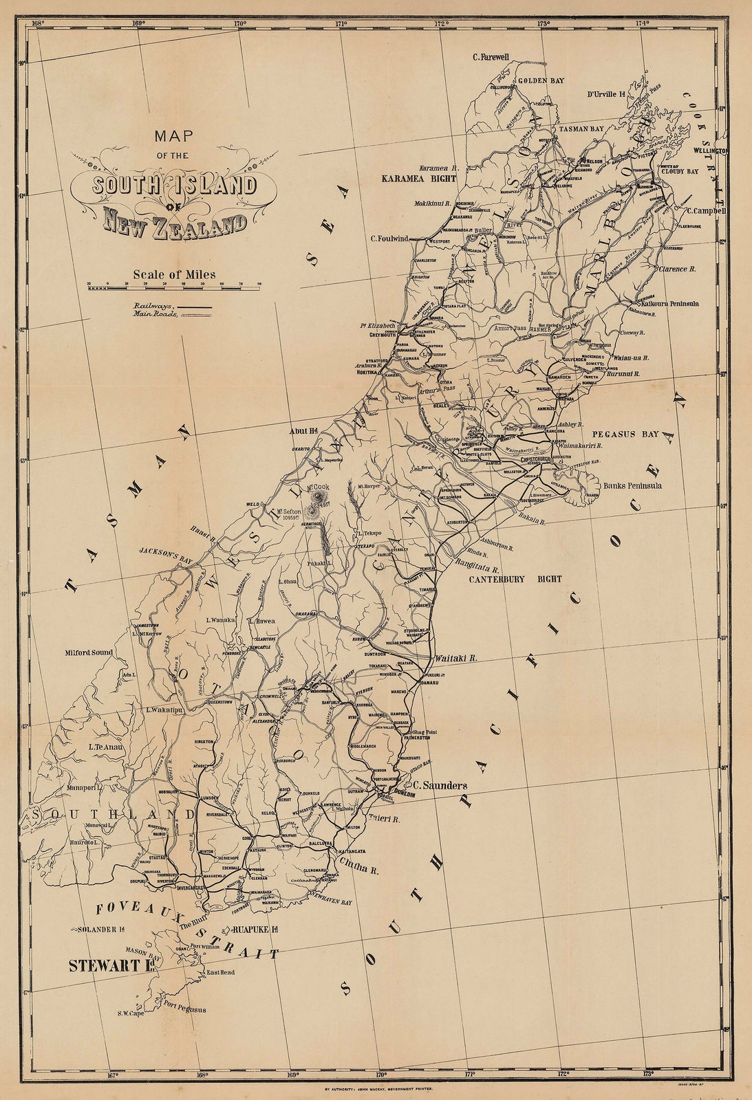 Colonial Survey, Map of the South Island of New Zealand, 1906