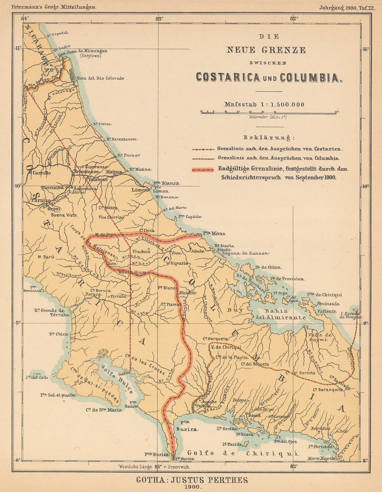 Justus Perthes, Settling the Costa Rica-Colombia Border Dispute, 1900