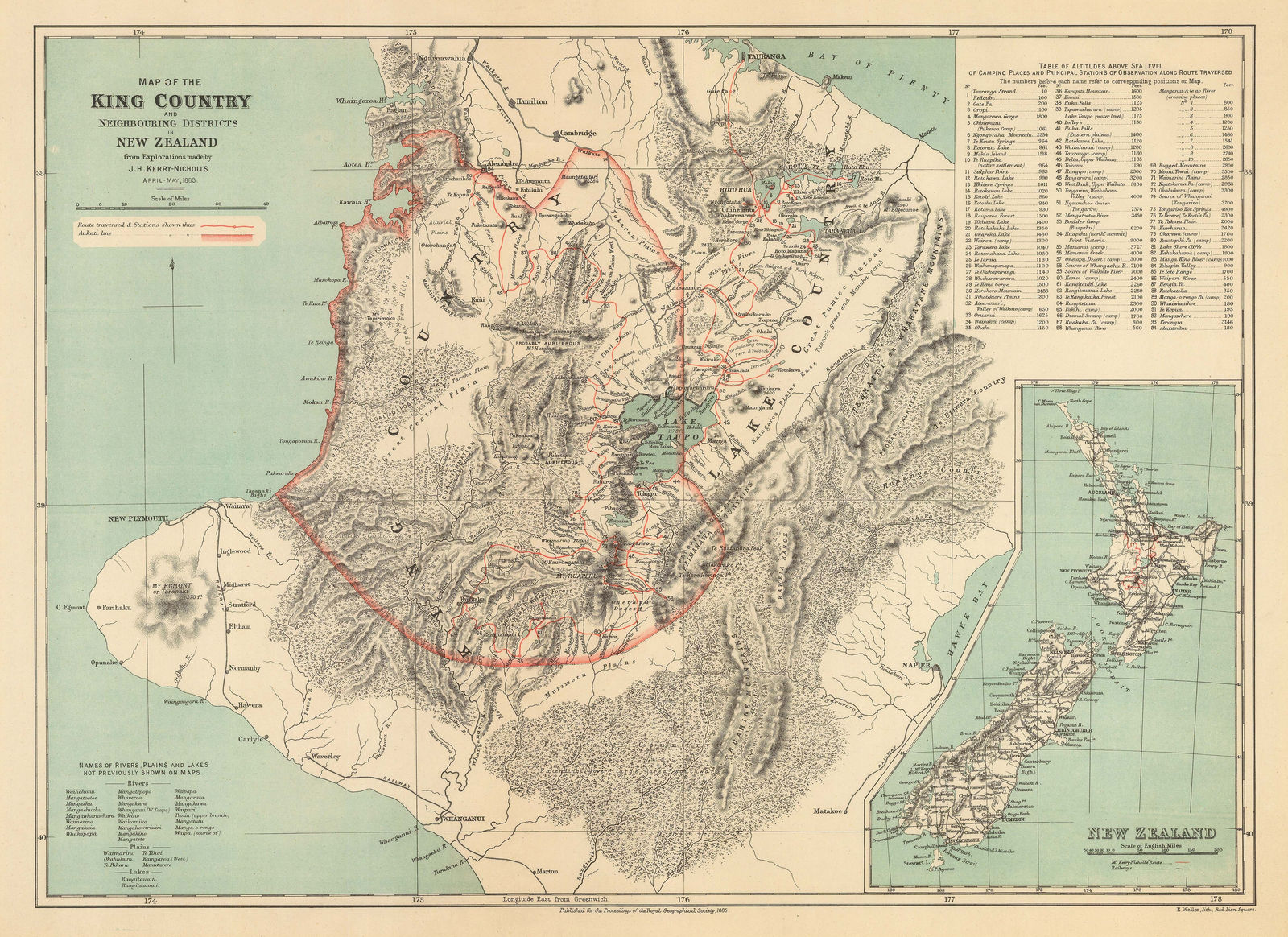 Royal Geographical Society (RGS), Map of the King Country and Neighbouring Districts, 1885