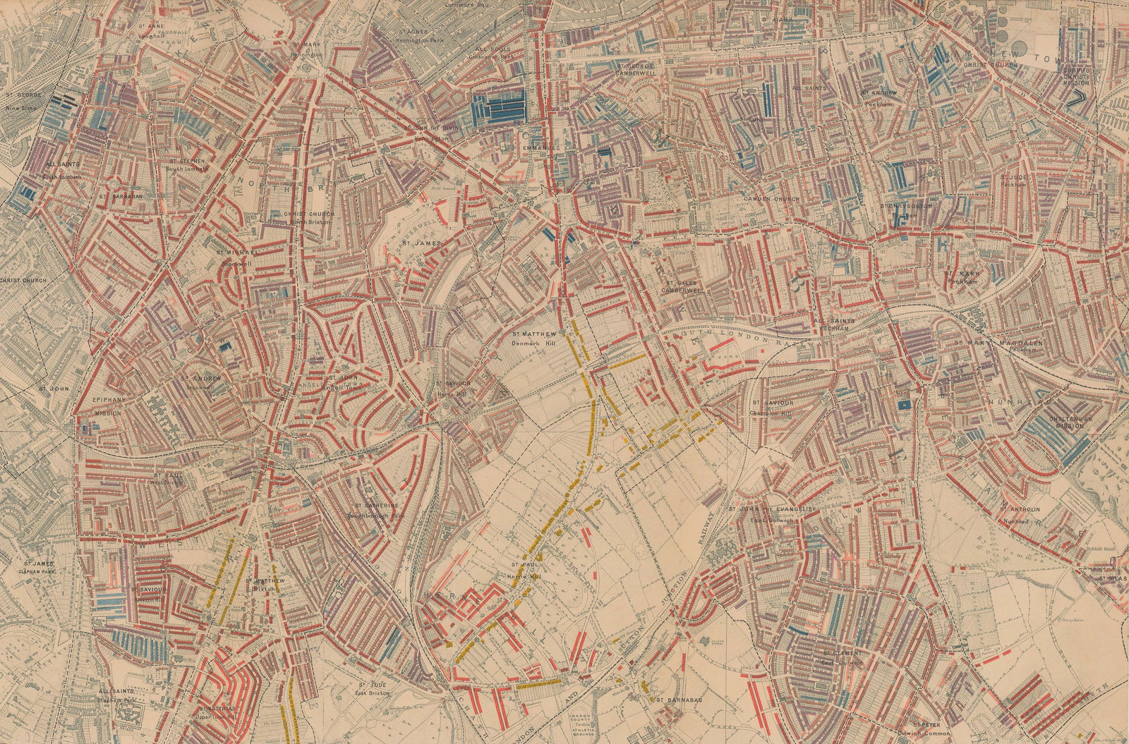 Charles Booth, Poverty Map of Peckham, Brixton & Camberwell, 1900